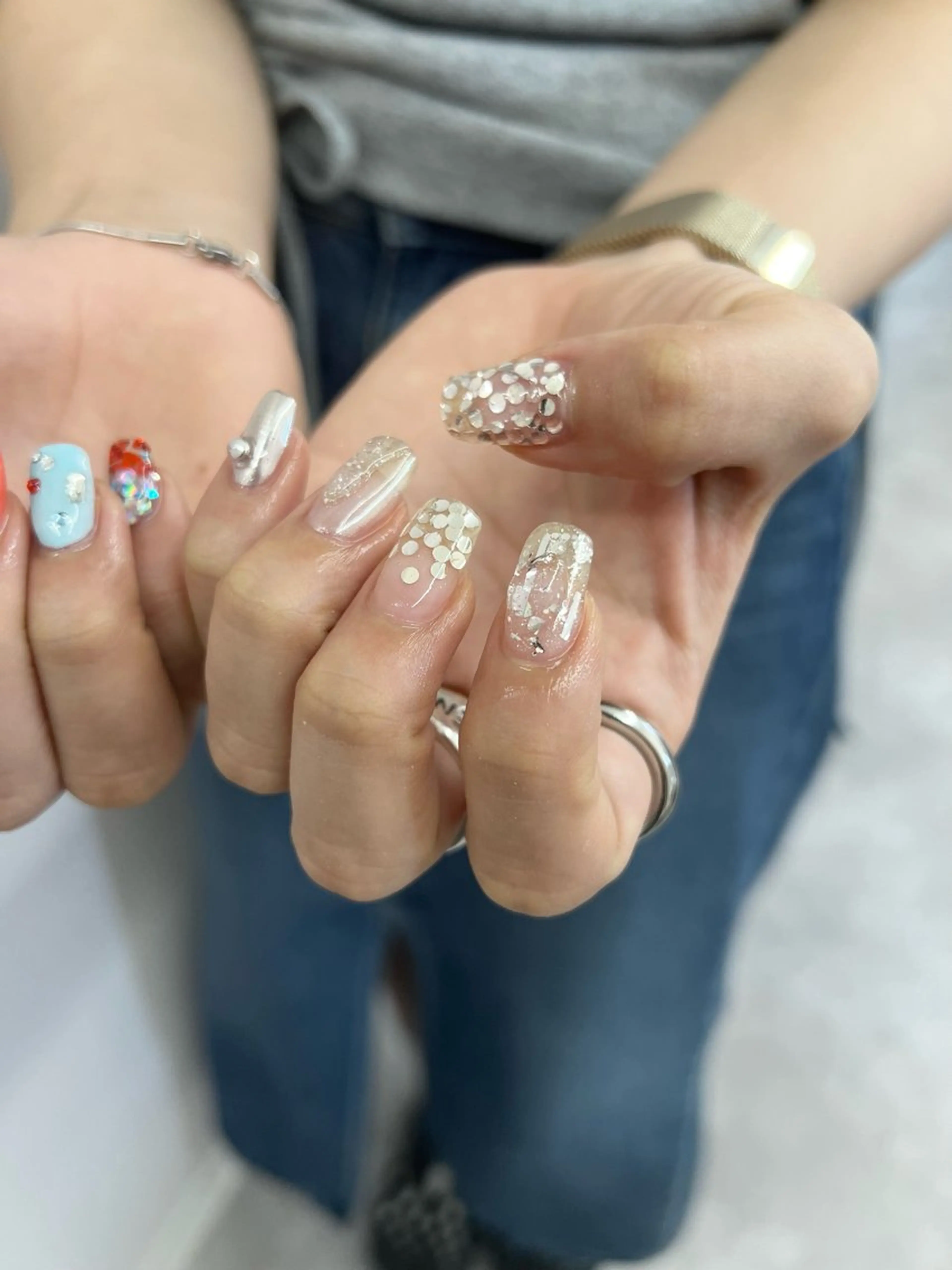 ネイル クリアネイル ジェルネイル オレンジ パラジェル シルバー Bana_ Nailのネイルデザイン