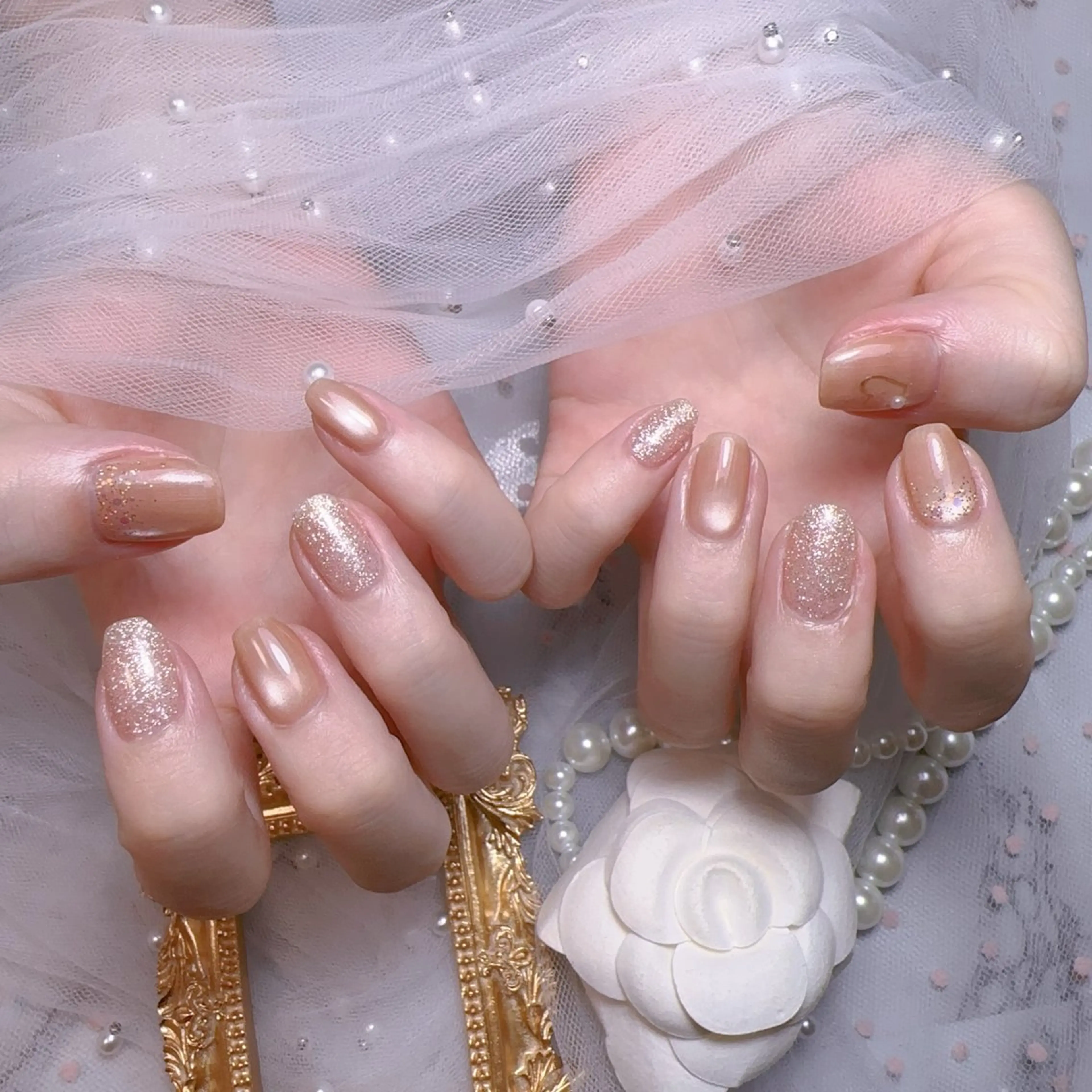ネイル オーロラネイル フットネイル 韓国ネイル ラメ(グリッター) ラメグラデーション Belle nail salon 新小岩のネイルデザイン