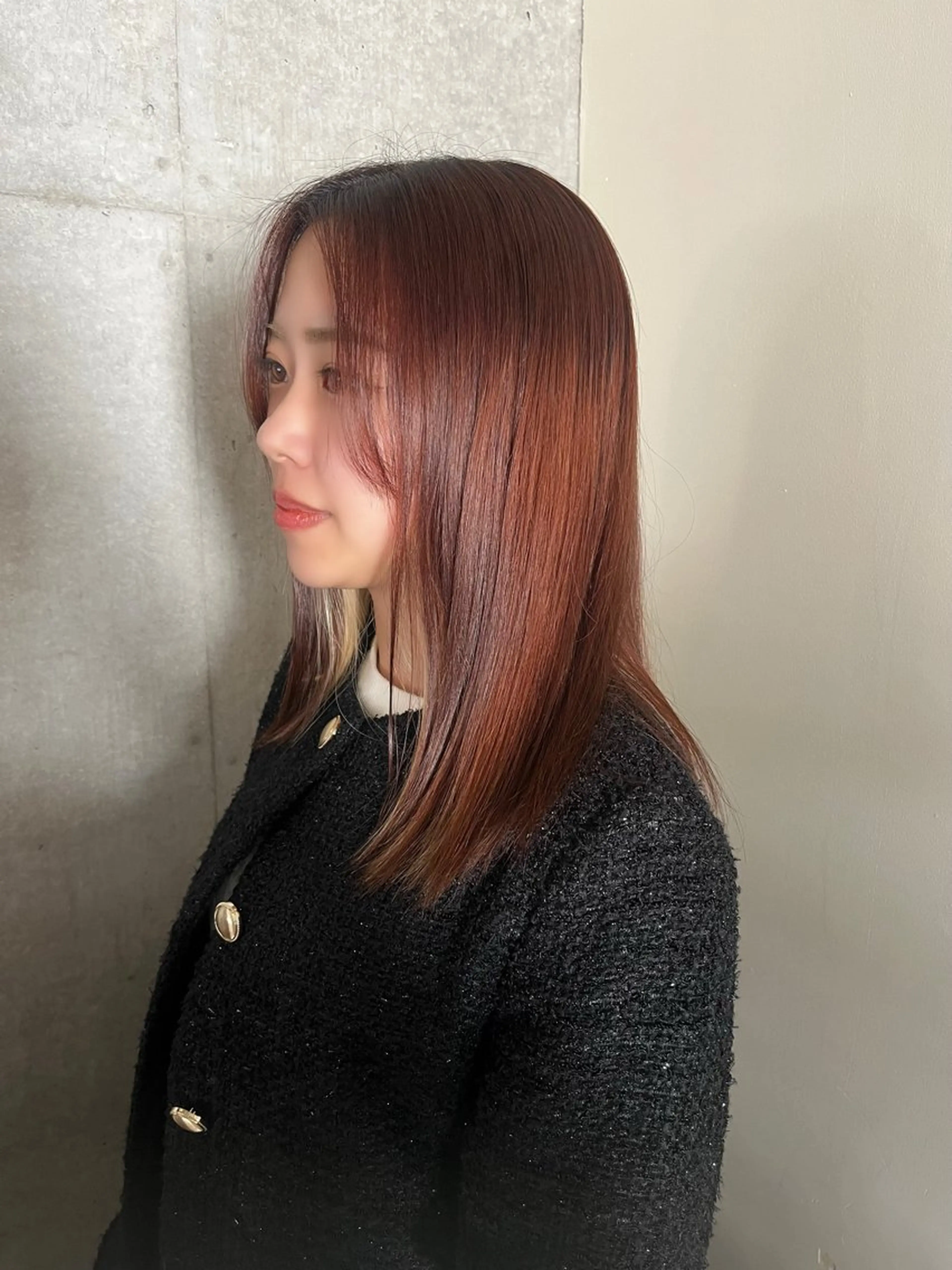ミディアム カラー ブラウンカラー レッドカラー レッドブラウン ヘアカラー 韓国ヘア・ 艶カラーさおり💟のヘアスタイル