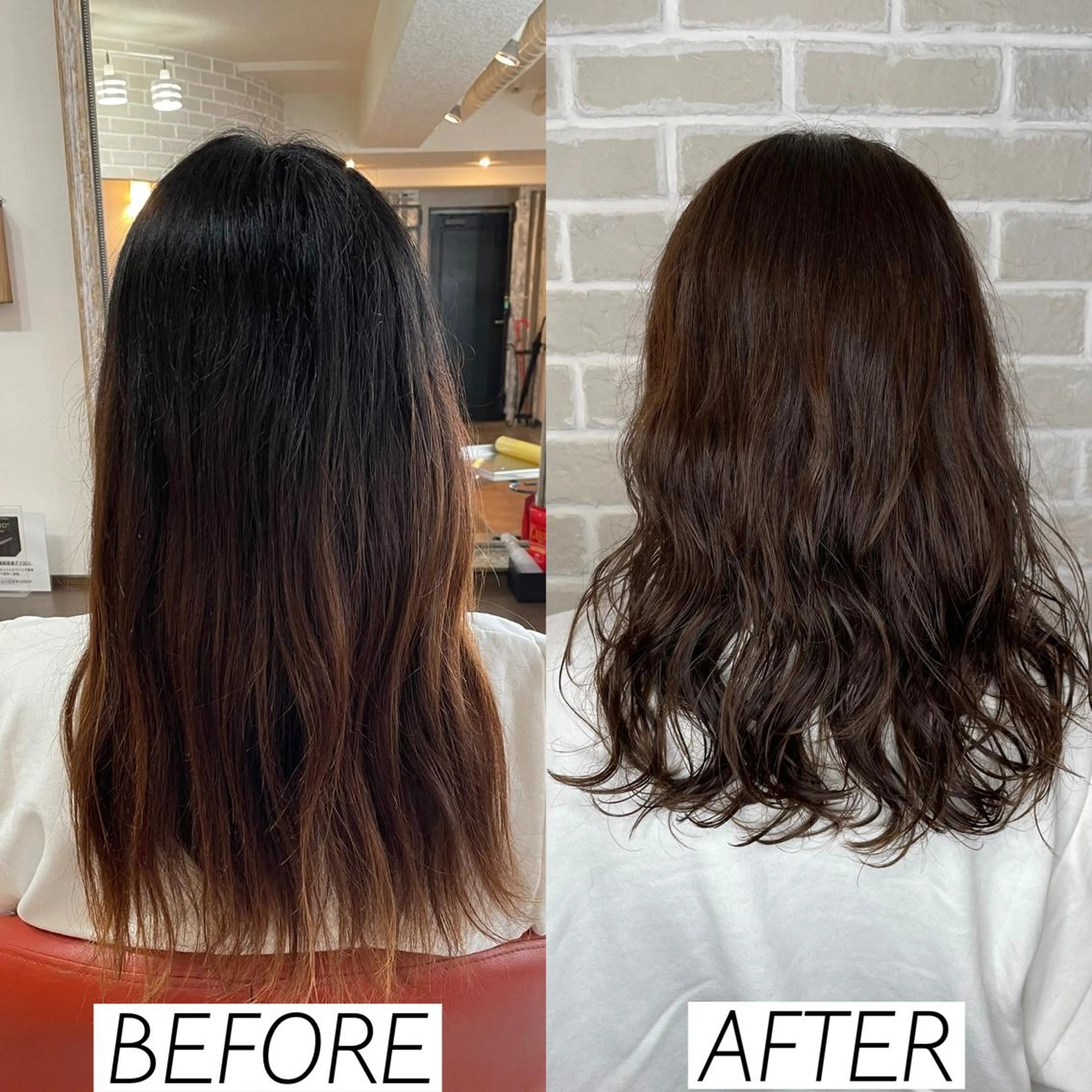セミロング カラー パーマ セミロングパーマ ブルーカラー オレンジ 森田 一平のヘアスタイル