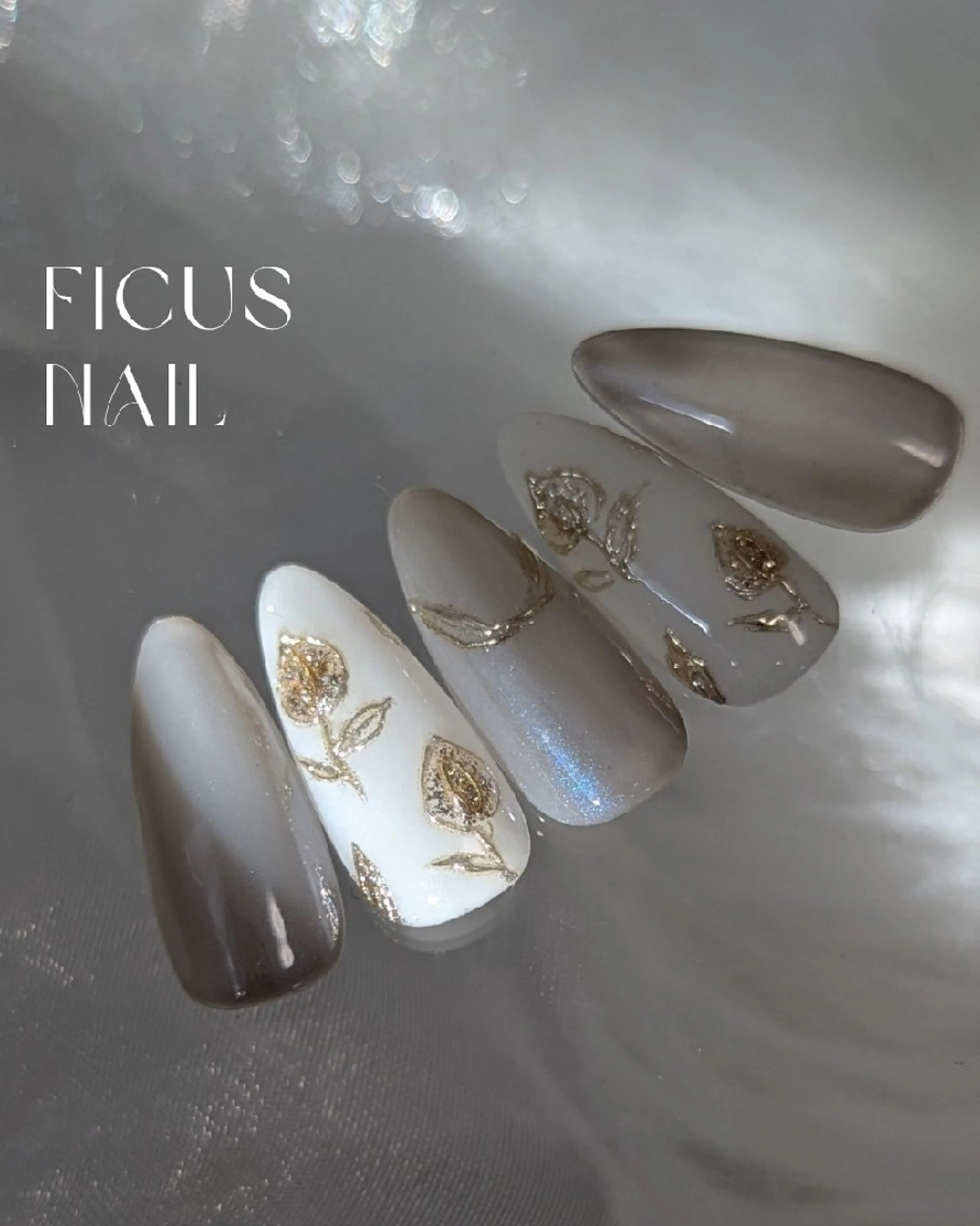 ネイル フラワーネイル ミラーネイル オフィスネイル ショートネイル シンプルネイル ハンドネイル ficus nailのネイルデザイン