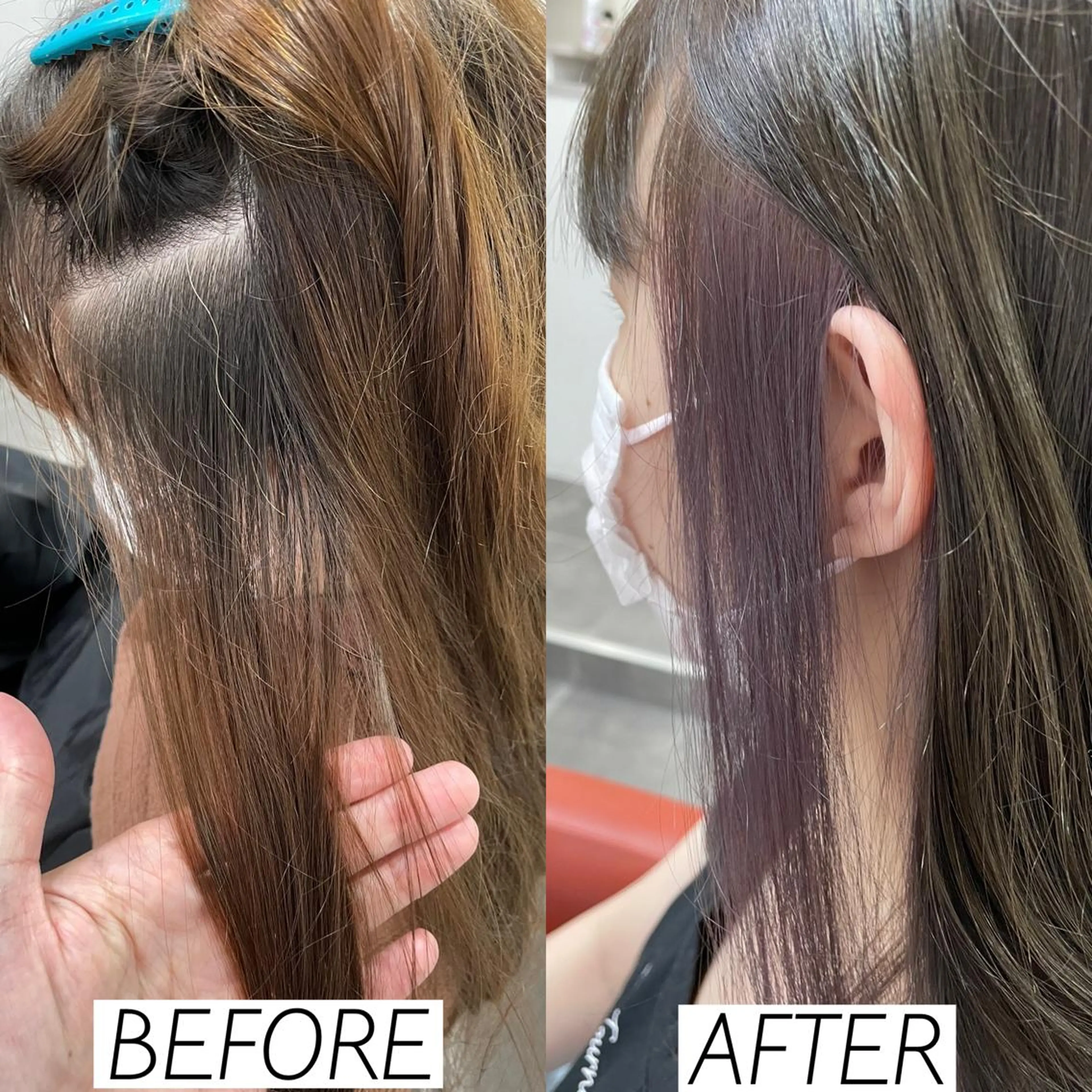 セミロング カラー ブリーチ パープルカラー シルバー 森田 一平のヘアスタイル