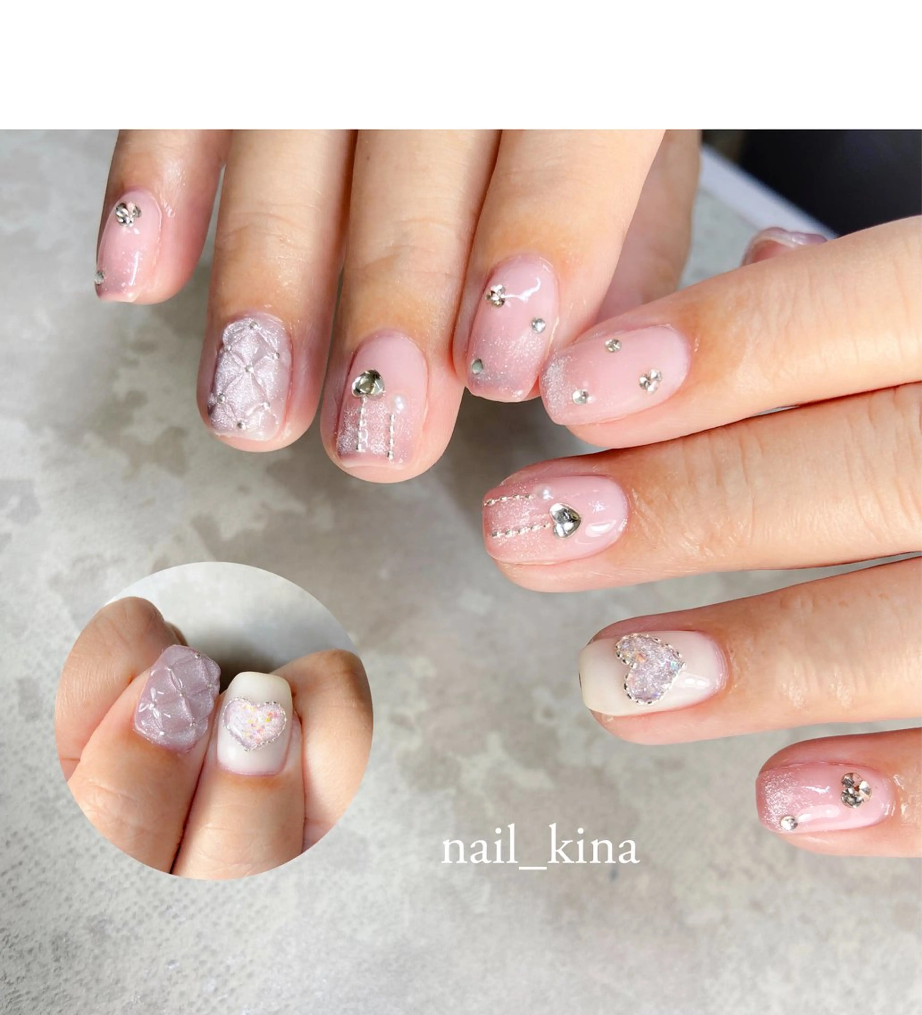 ネイル ハート オフィスネイル ピンク ハンドネイル nail_ kinaのネイルデザイン