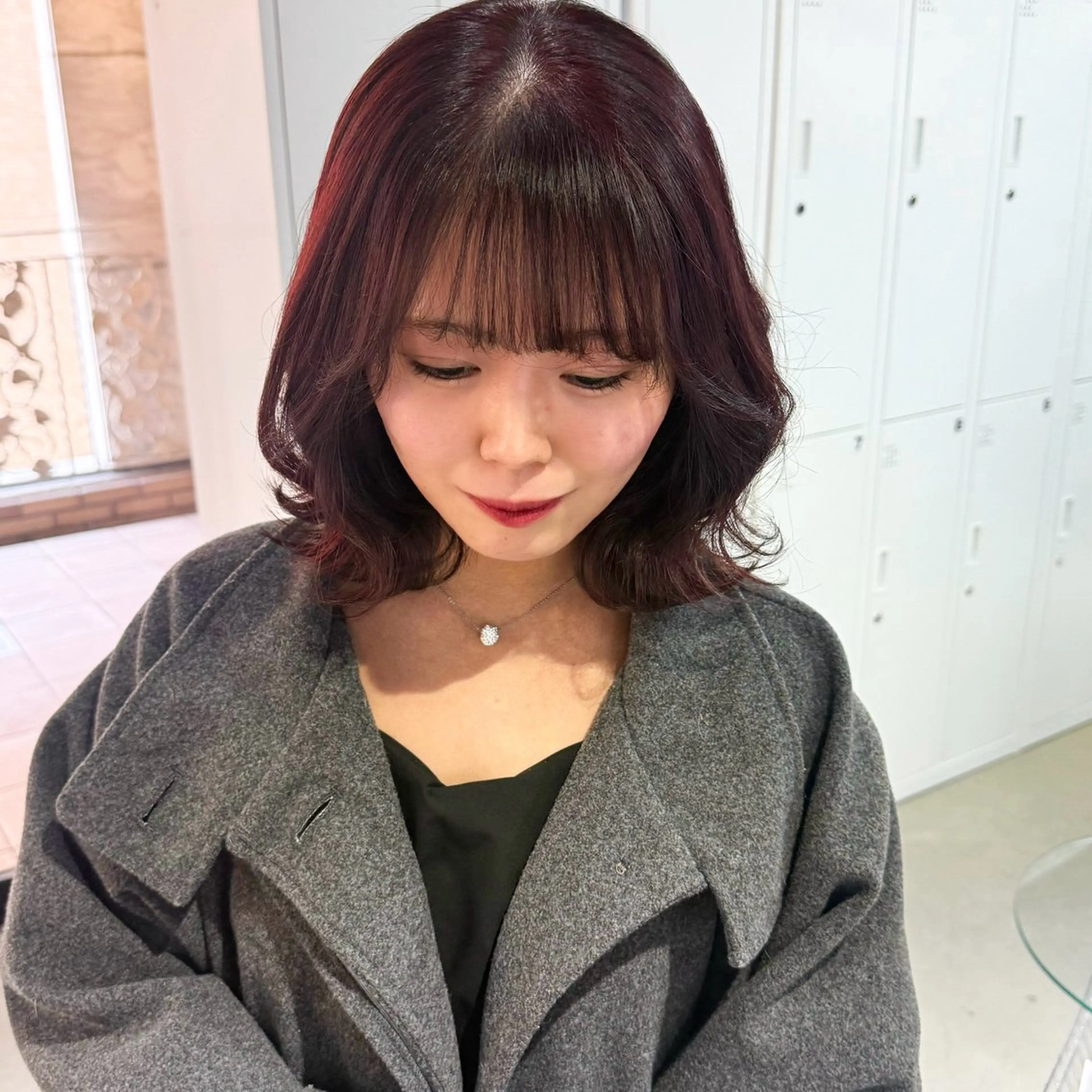 ミディアム カラー レッドカラー 髪質改善 カット ヘアカラー レイヤー/暖色/ ミルクティー/マリアのヘアスタイル