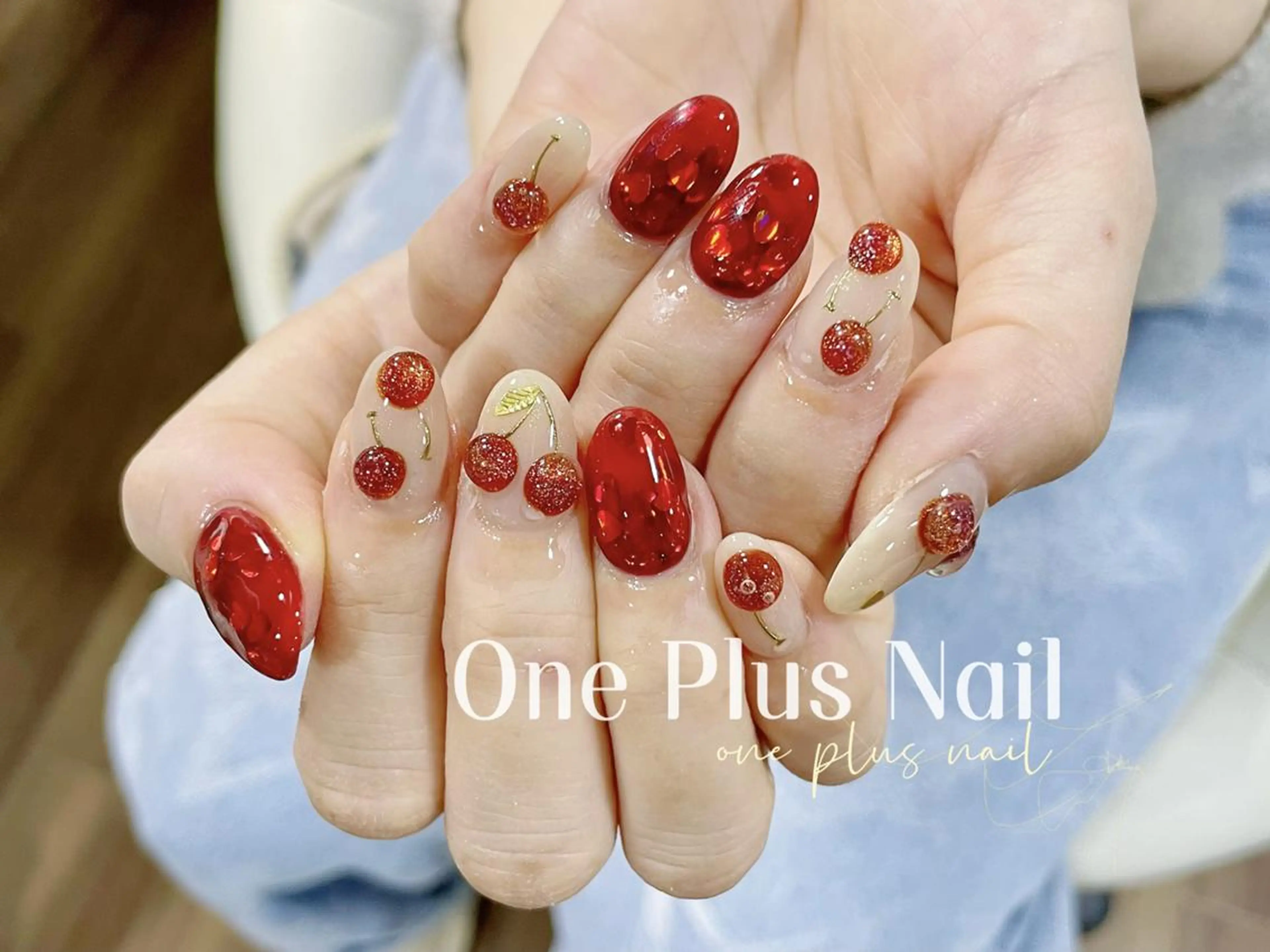 ネイル ガーリー ハート キラキラネイル 韓国ネイル ロングネイル One Plus Nail Salonのネイルデザイン