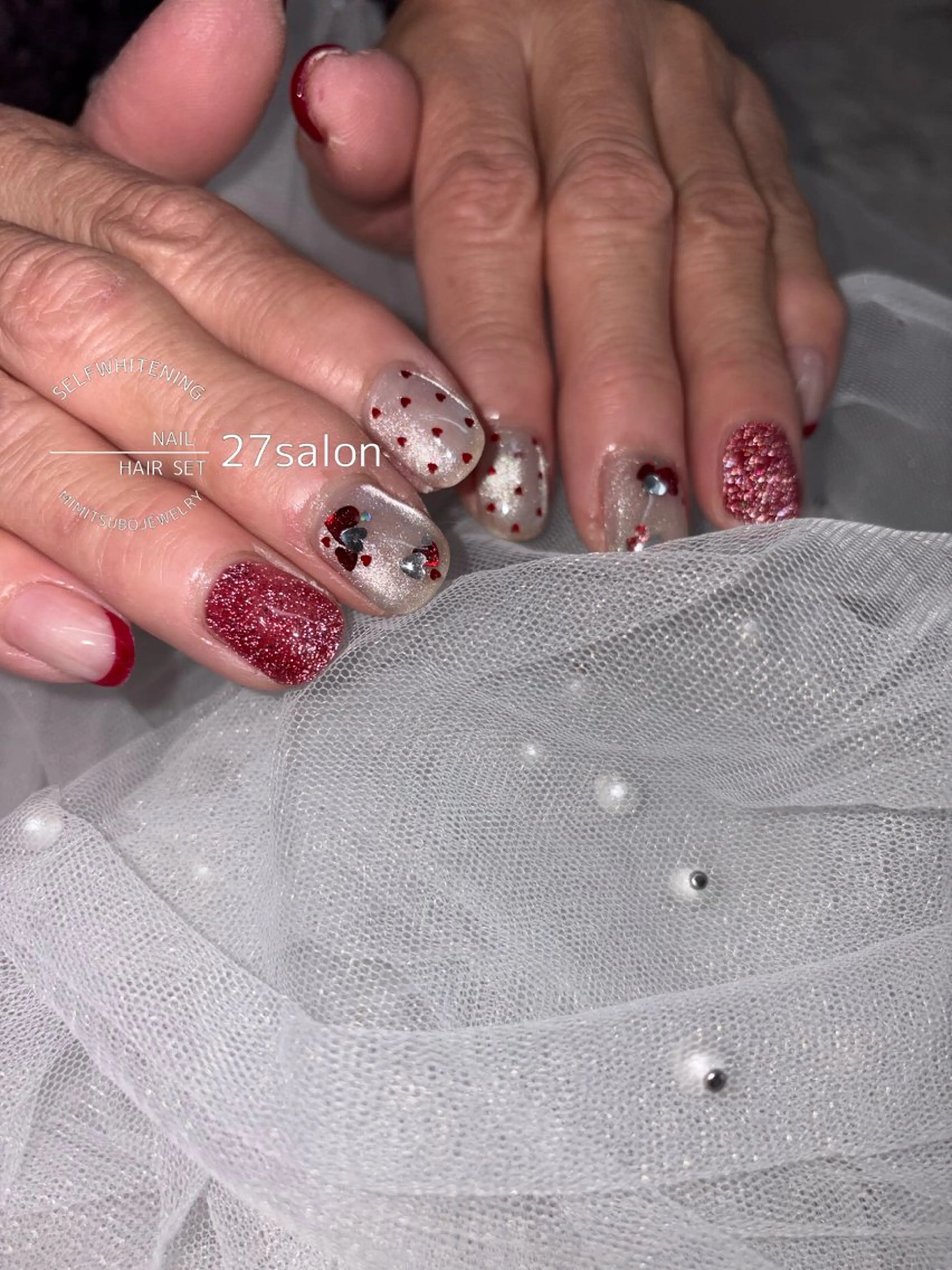 ネイル ドット ハート 冬ネイル クリスマス ハンドネイル 27salon yuinaのネイルデザイン