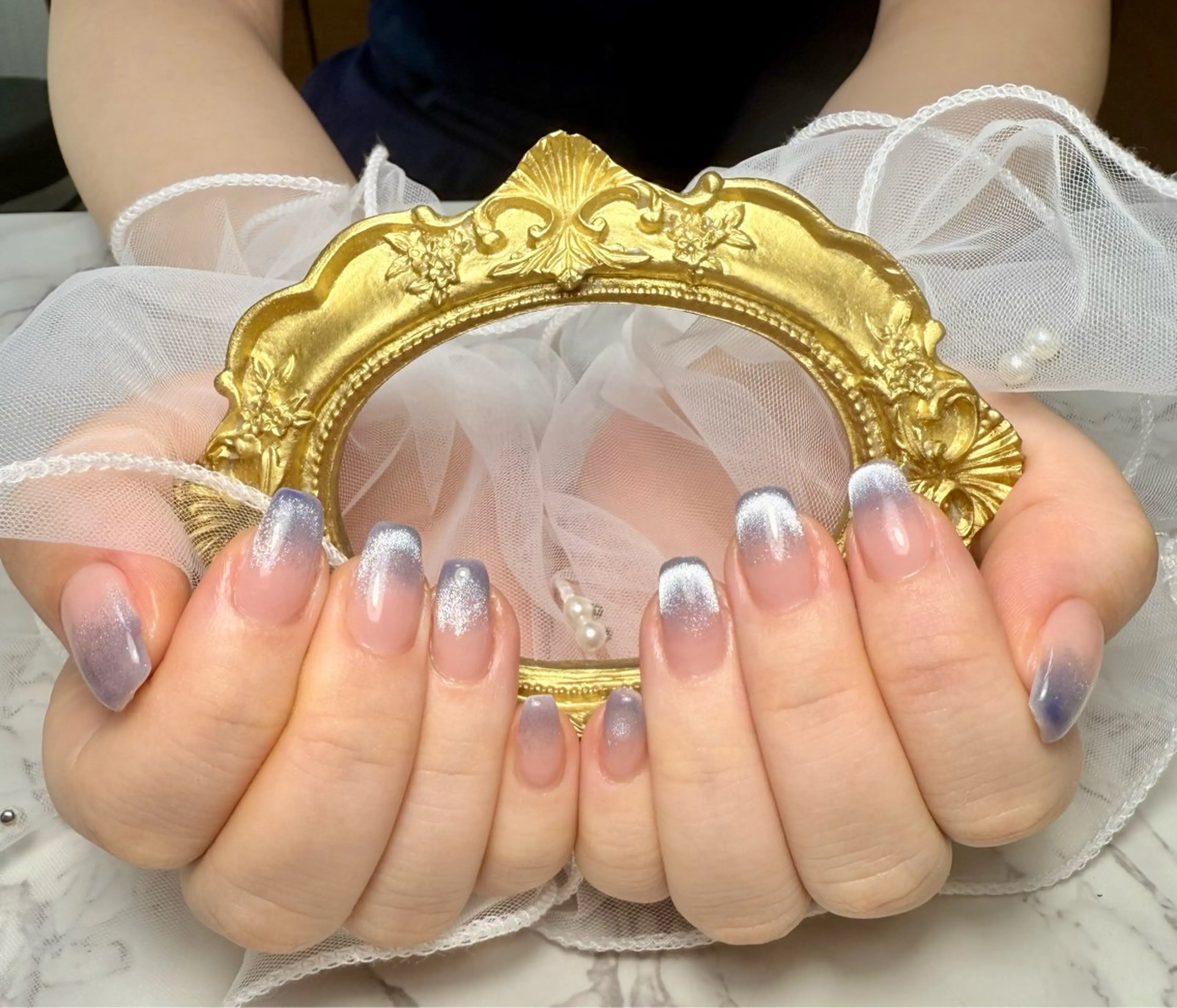 ネイル アートネイル フレンチネイル ガラスフレンチ 氷ネイル・うるうるネイル キラキラネイル M.N_ nailのネイルデザイン