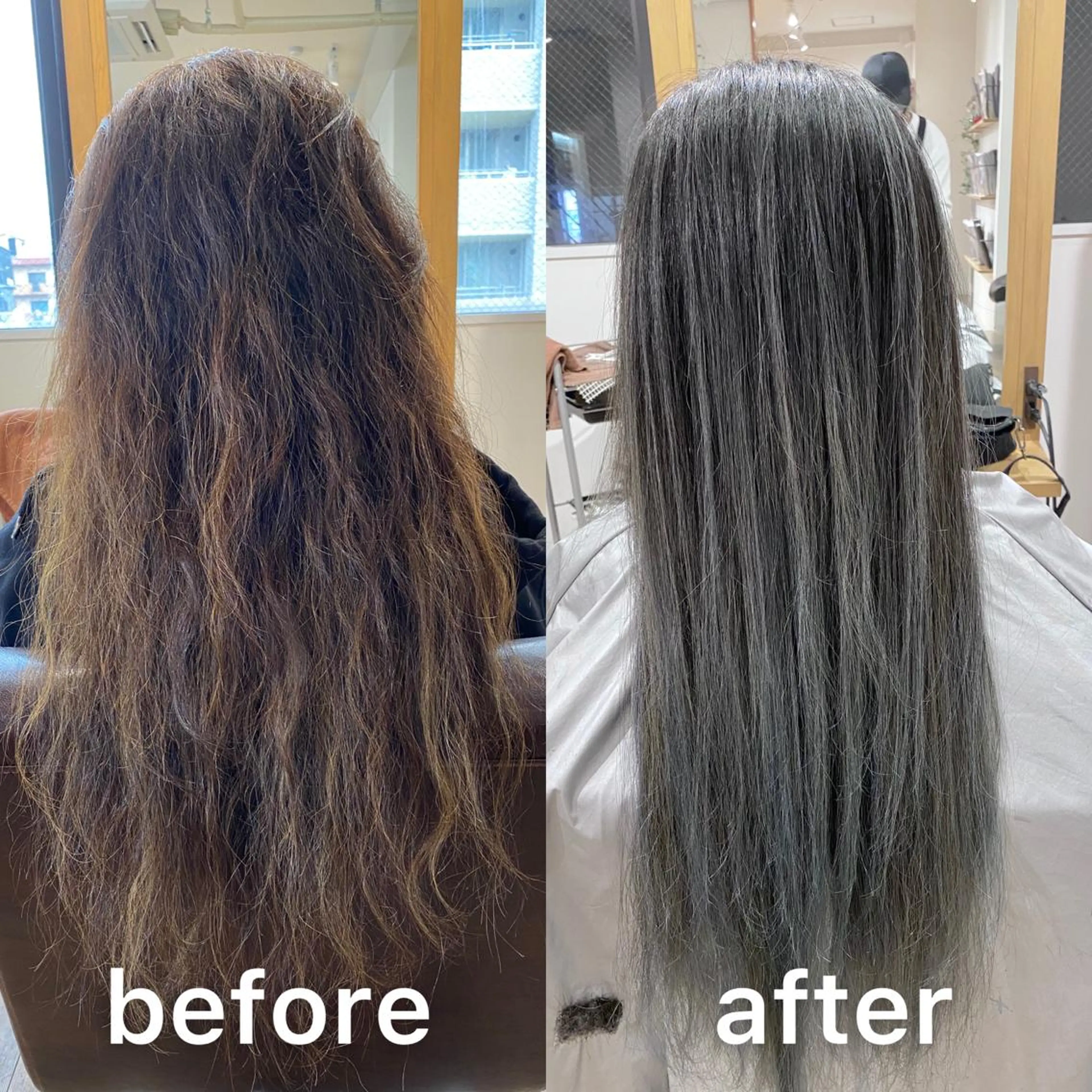 ロング カラー アッシュ バレイヤージュ ブリーチ ブルーカラー ケアブリーチ KIZU 髪質改善 オカルト怪談のヘアスタイル