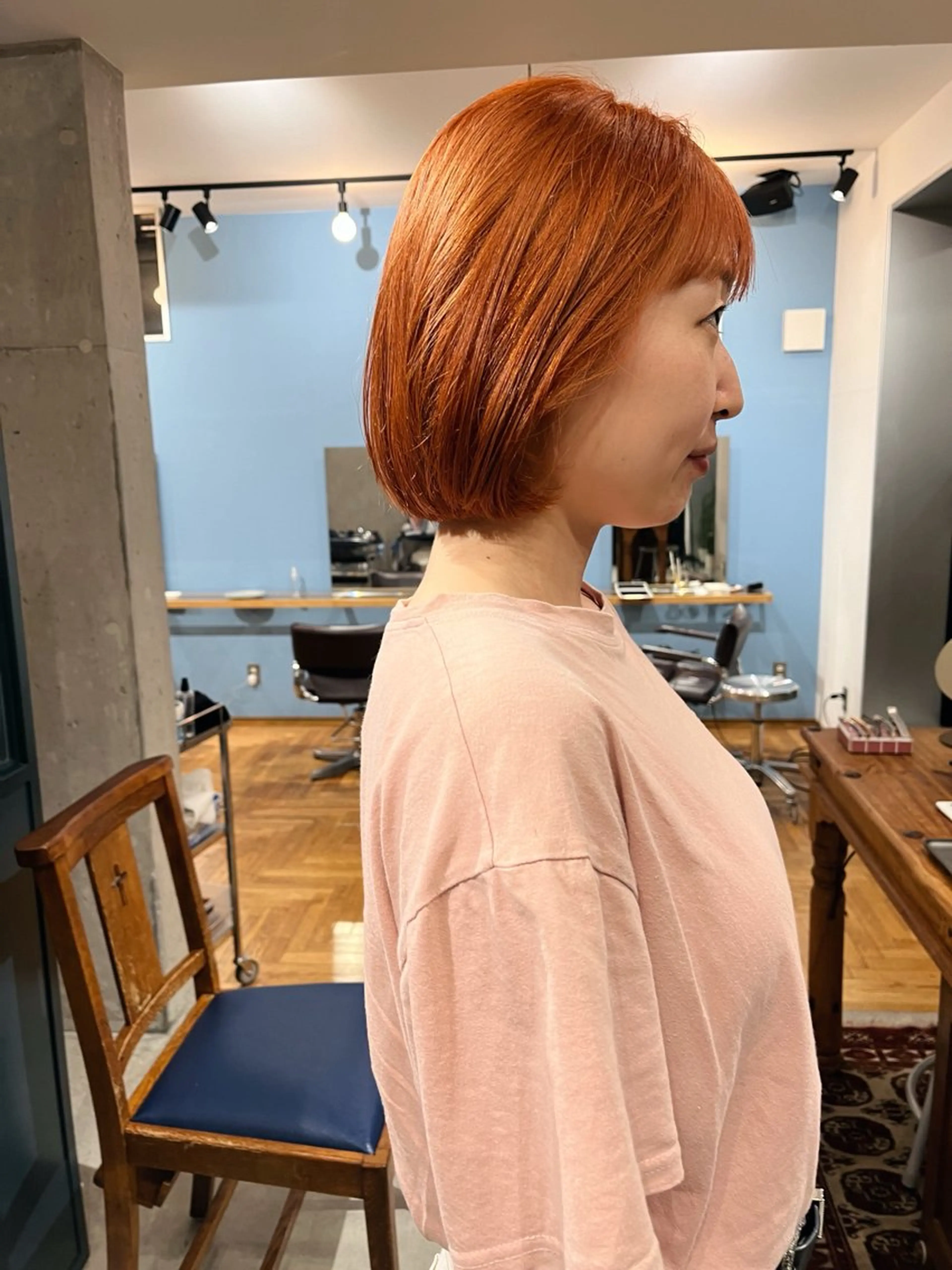 ショート カラー ブリーチ オレンジ 暖色/パーマ 🌼クニトウメイのヘアスタイル