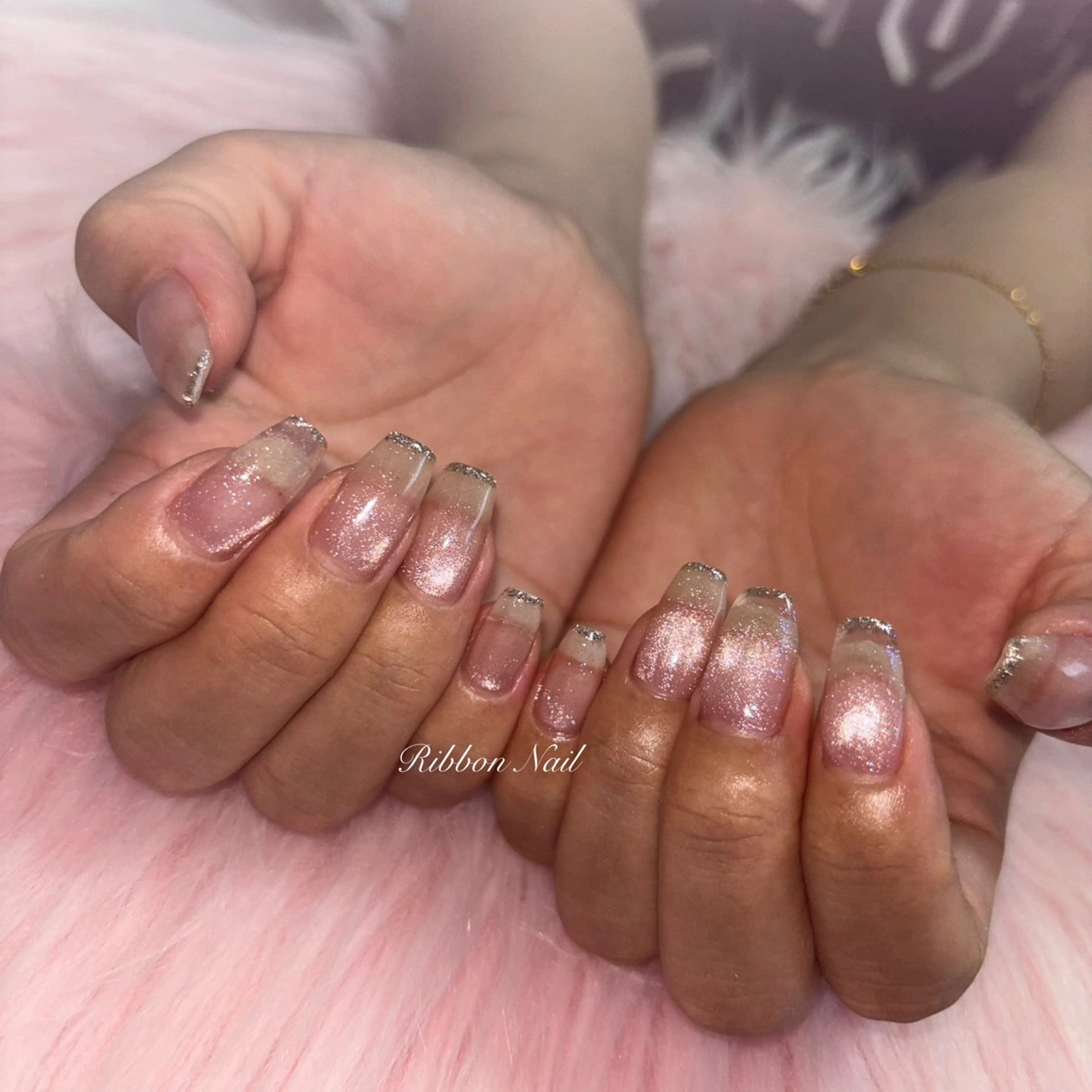 ネイル ラメ(グリッター) ハンドネイル Ribbon nailのネイルデザイン