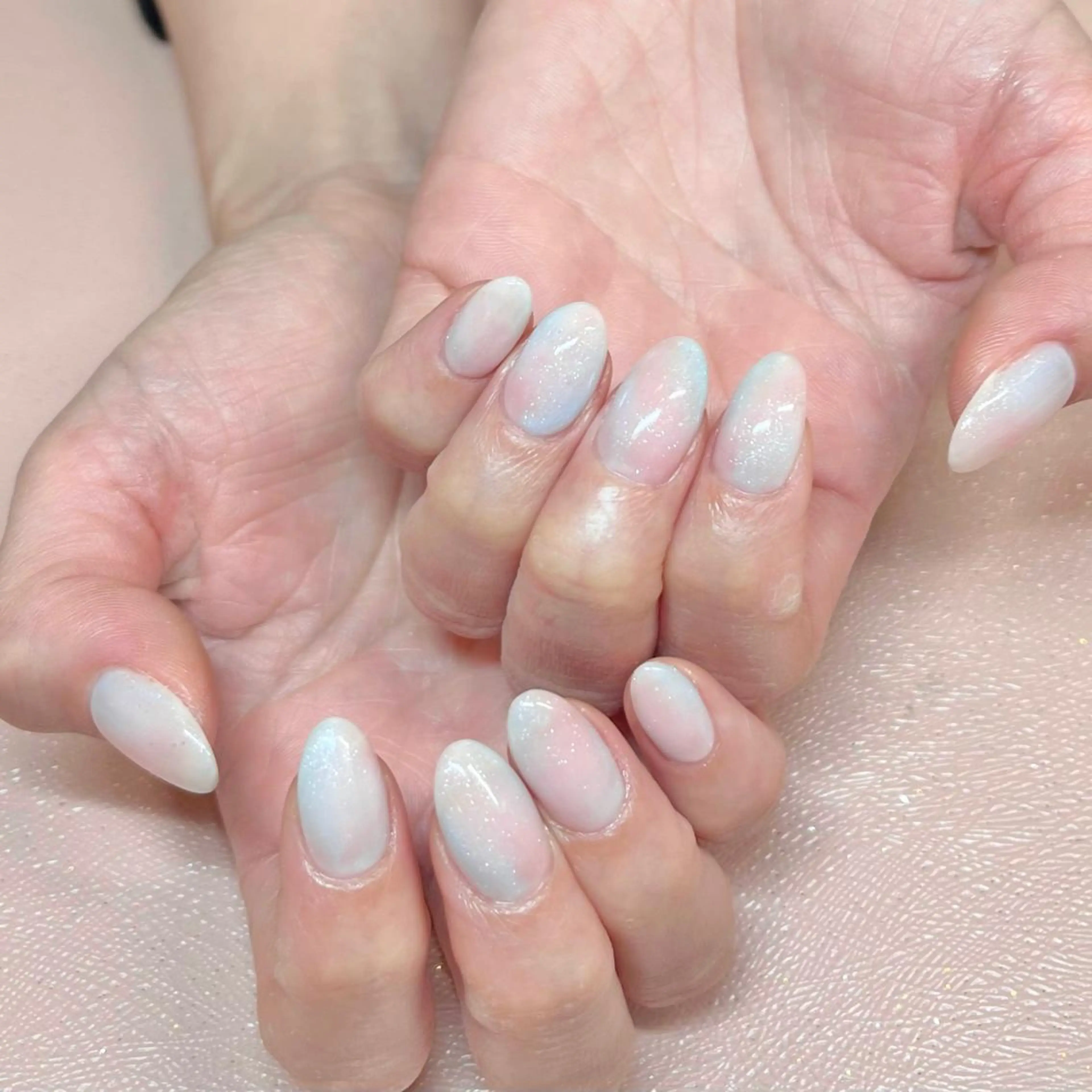 ネイル ブルー ラメ(グリッター) ニュアンスネイル ピンク 春ネイル Vogustys Nail 山田のネイルデザイン