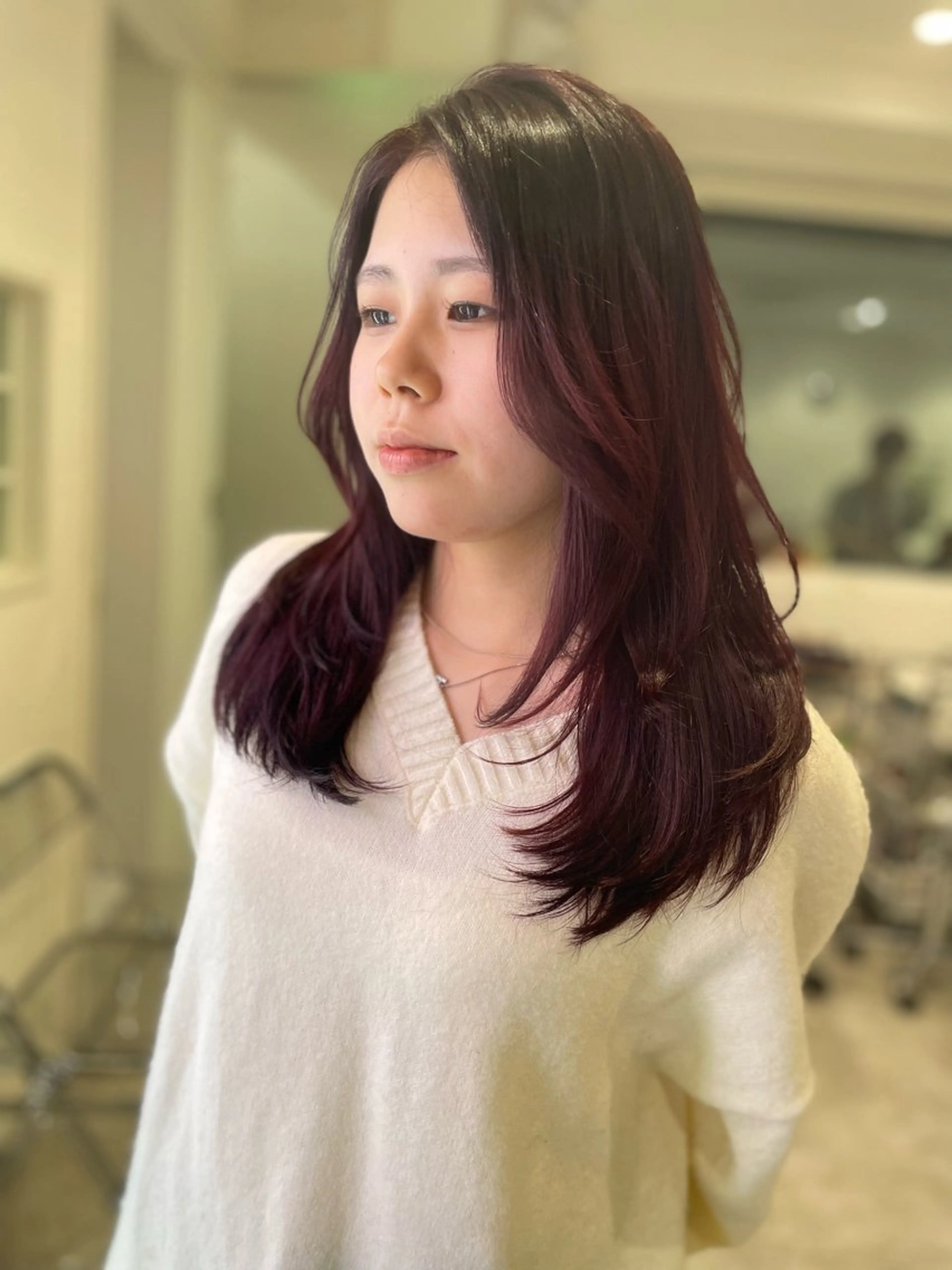 ロング カラー レッドカラー レイヤーカット カット ヘアカラー トリートメント 京都美容師 塩のヘアスタイル