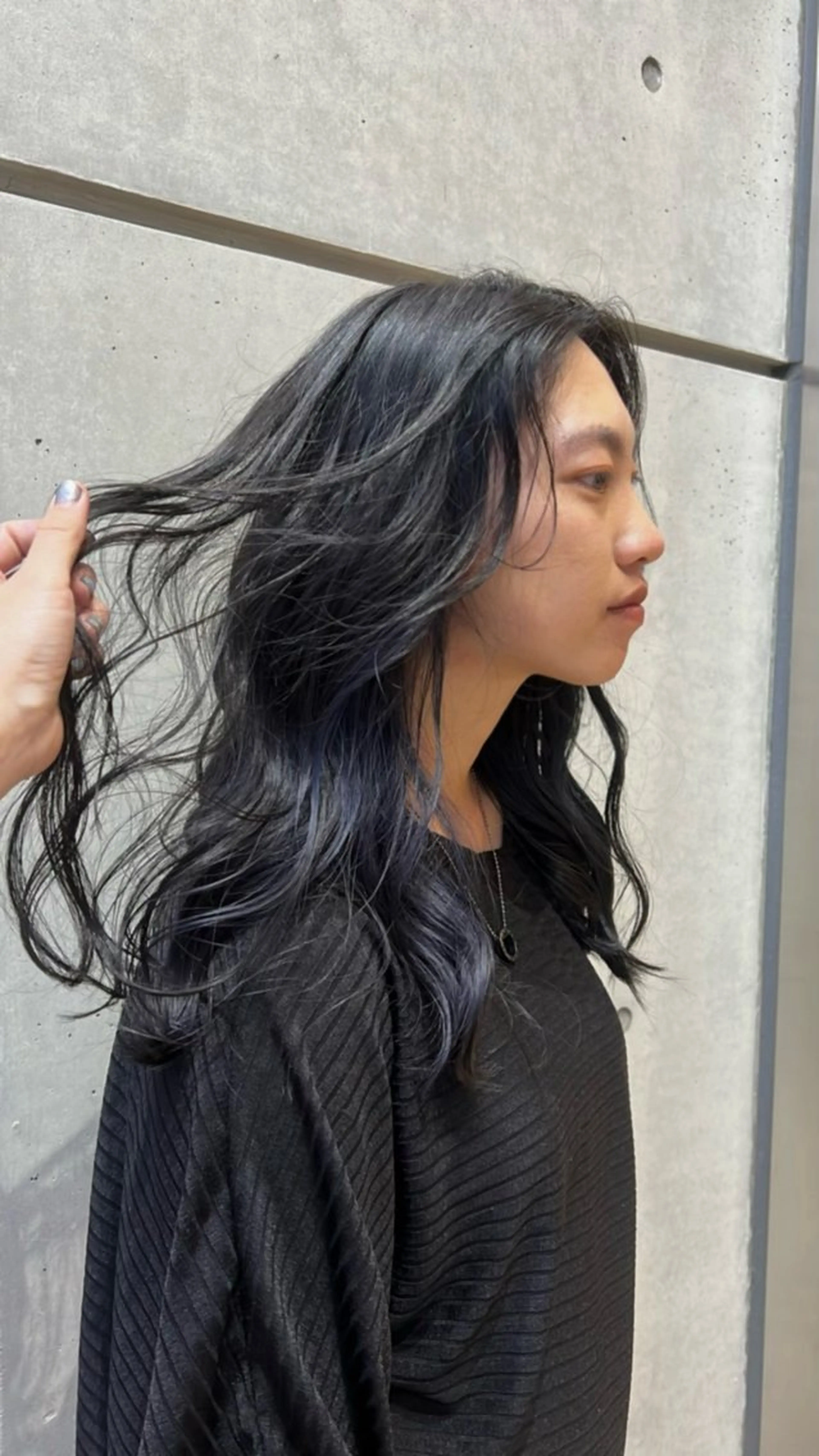 ロング カラー 黒髪 ネイビーカラー 名古屋美容室 Sopiリナのヘアスタイル