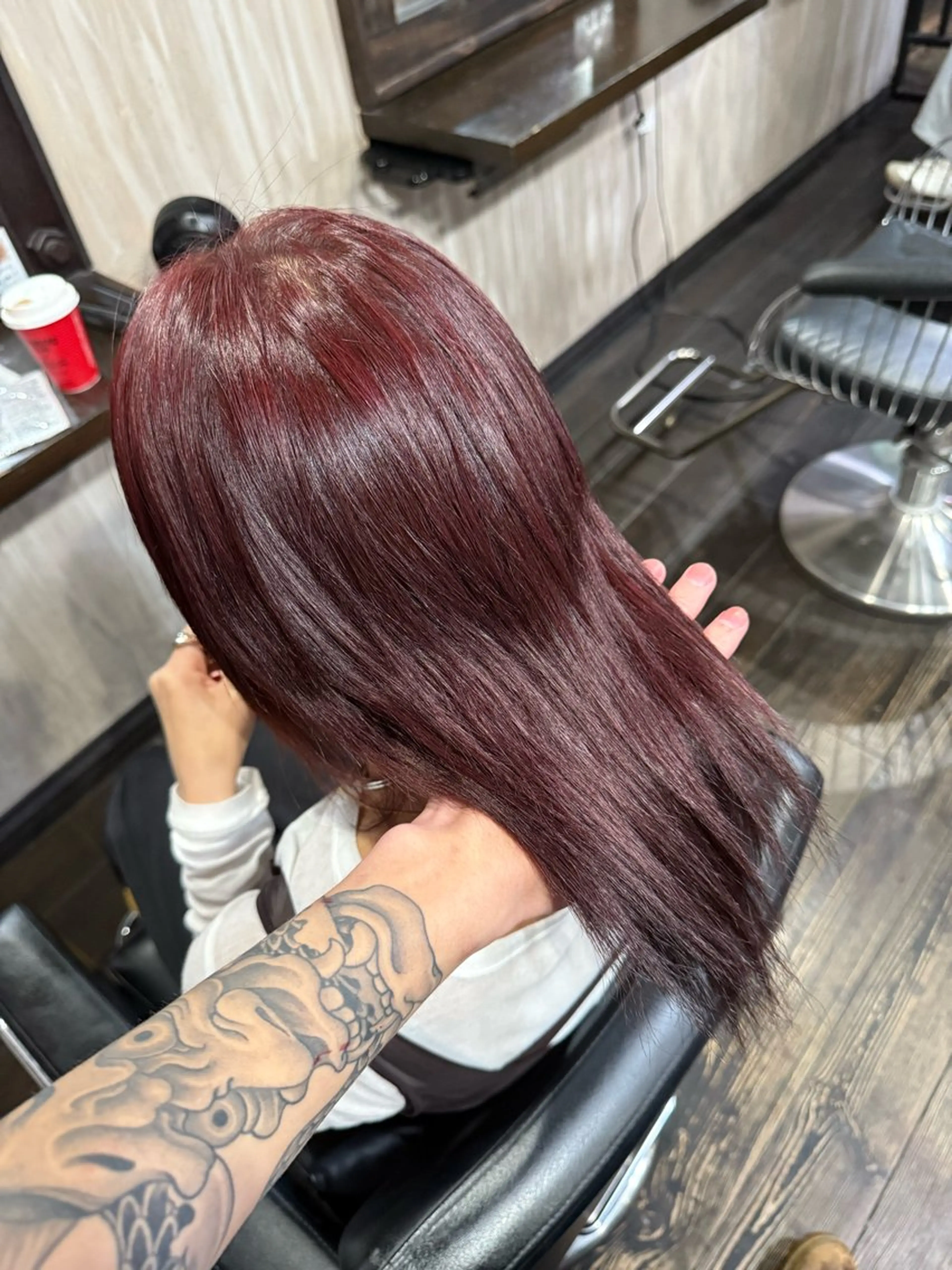 ミディアム カラー ブリーチ ブリーチなしカラー レッドカラー ヘアカラー トリートメント メンズカット/パーマ 艶カラーTAIGA︎のヘアスタイル