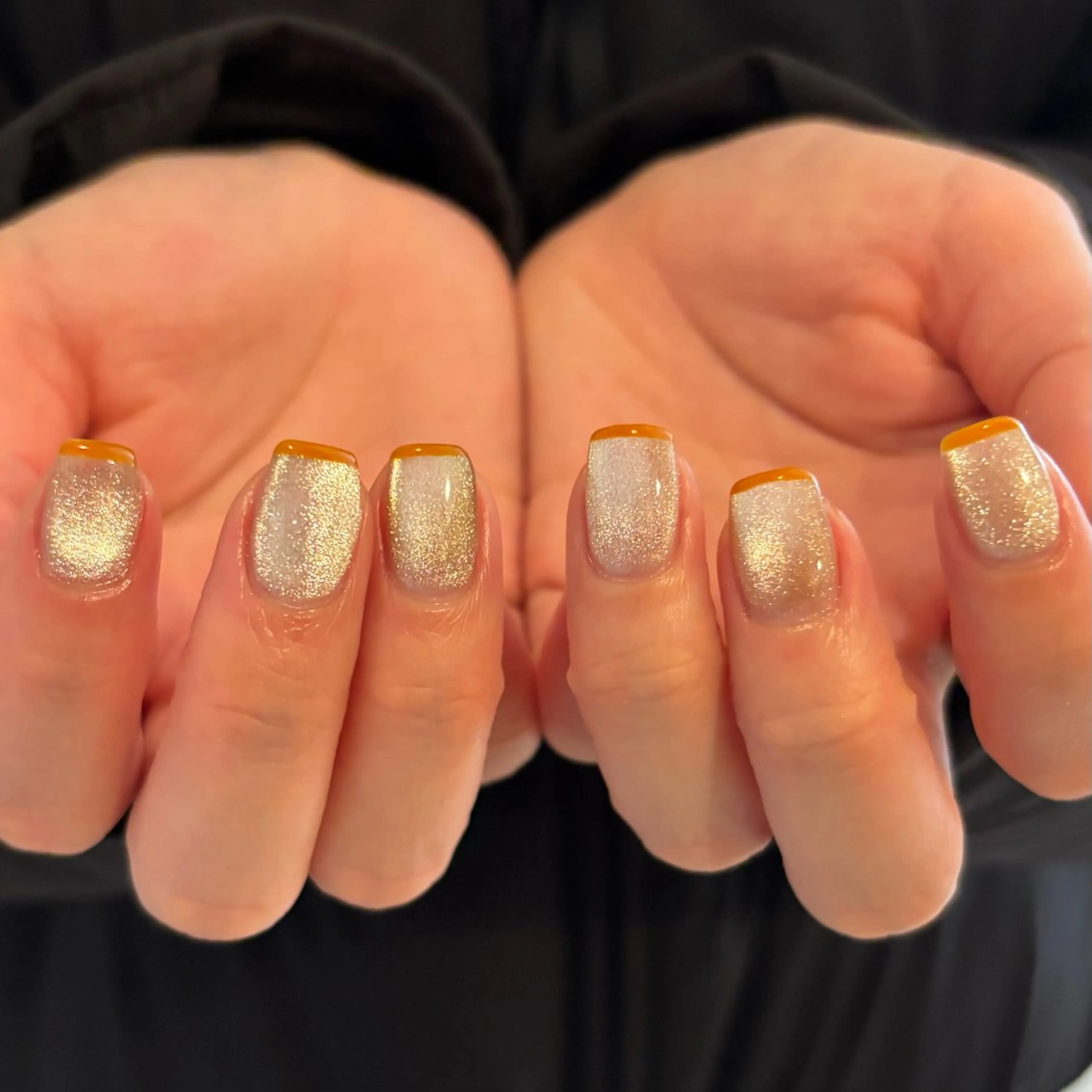 ネイル フレンチネイル マグネットネイル オレンジ ハンドネイル LYLY yukiのネイルデザイン