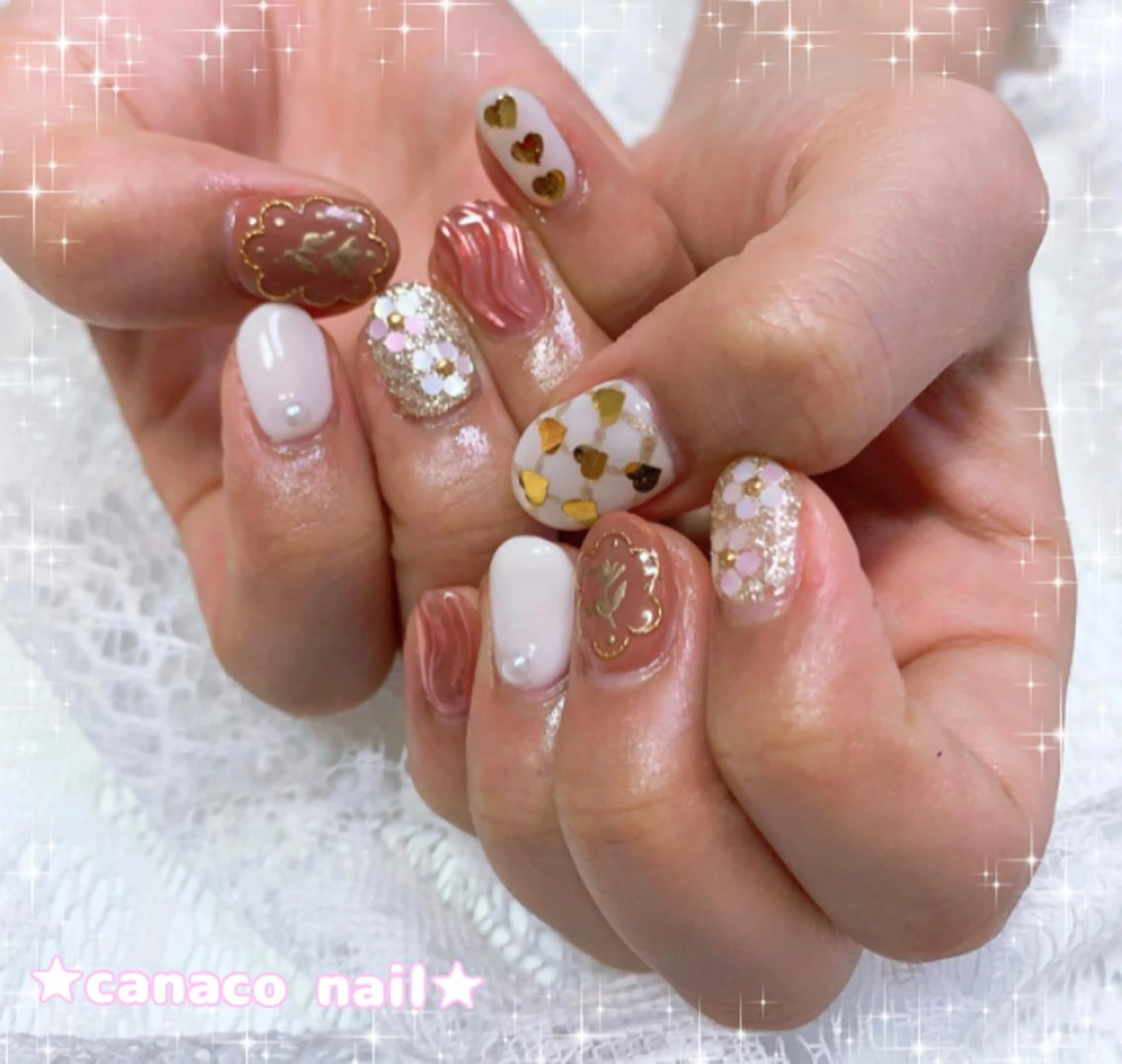 ネイル アートネイル ブラウン ピンク ハンドネイル ハンドケア Felice所属・ベテランネイル cnc  nailのネイルデザイン