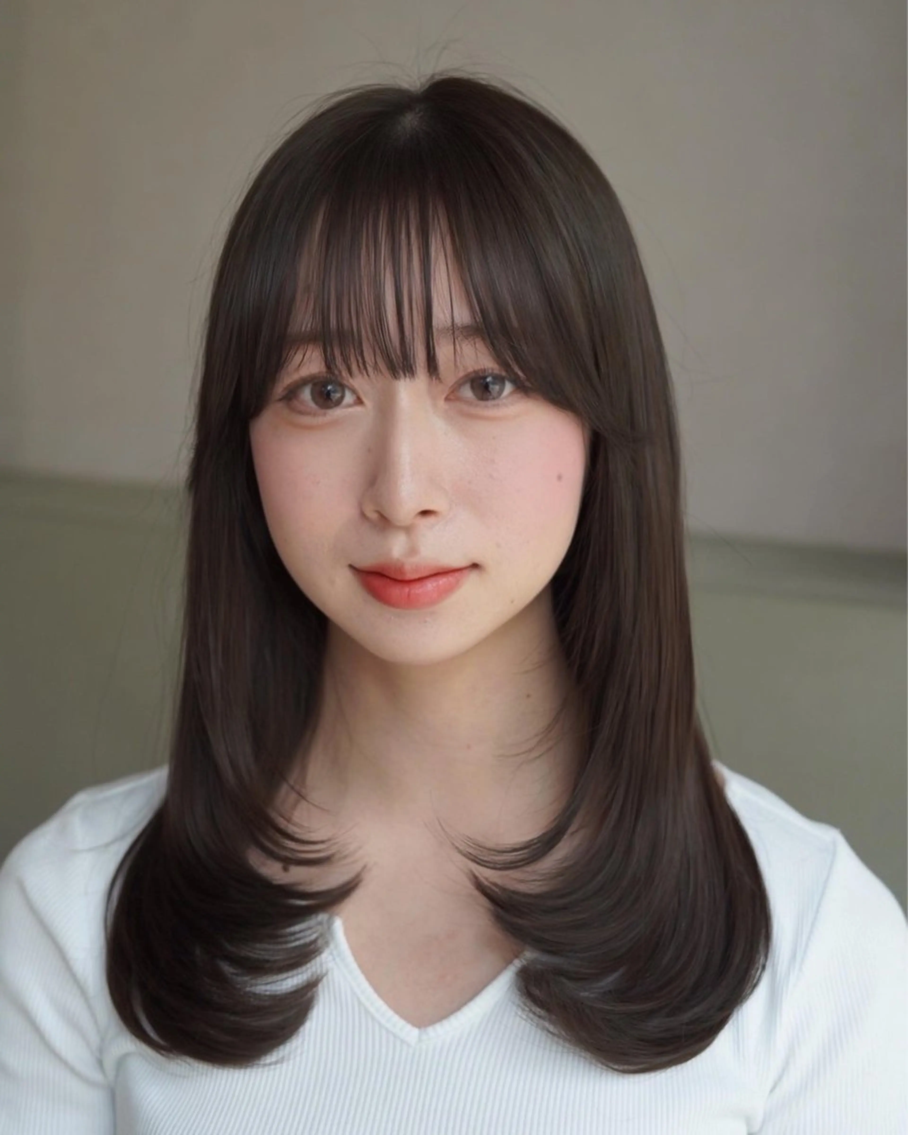セミロング カラー 顔まわりレイヤー 髪質改善 韓国風ヘア レイヤーカット 縮毛矯正 レイヤーカット/ くびれヘア佐藤大空のヘアスタイル