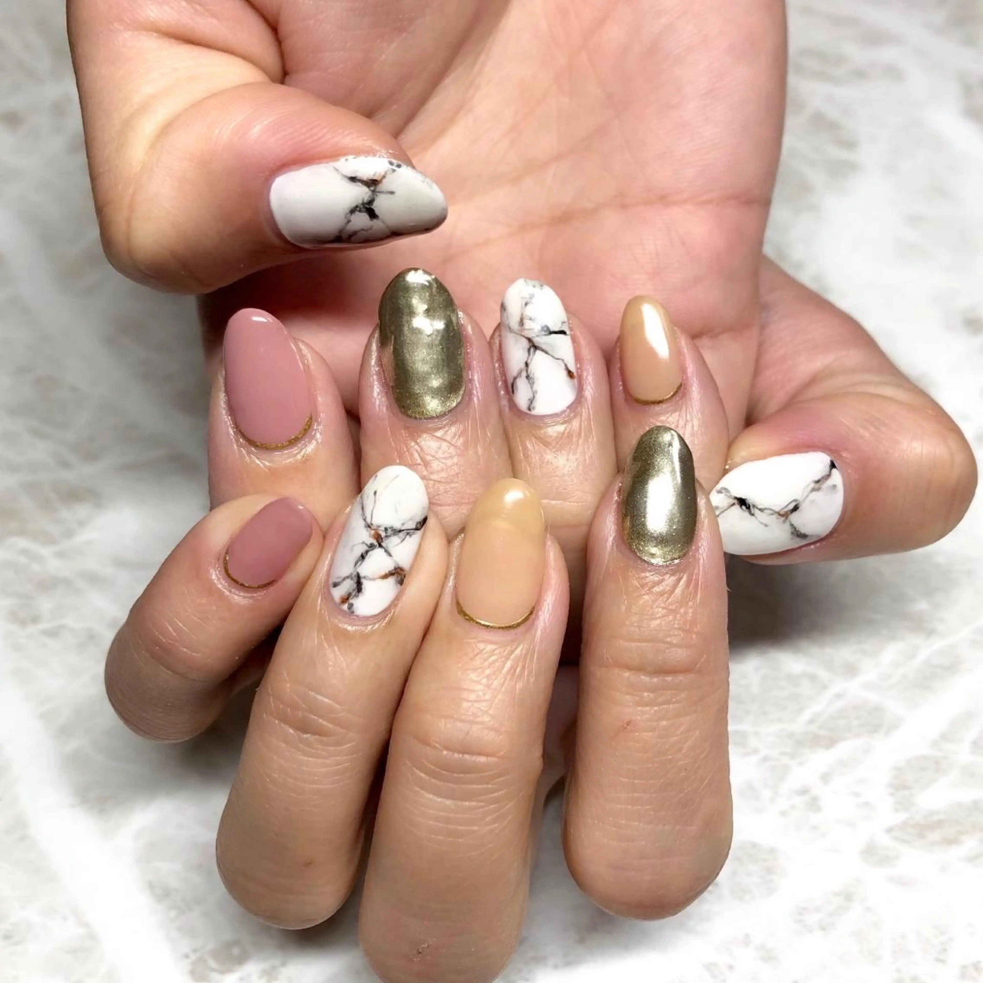 ネイル 大理石ネイル(マーブル) ピンク 春ネイル luana nailのネイルデザイン