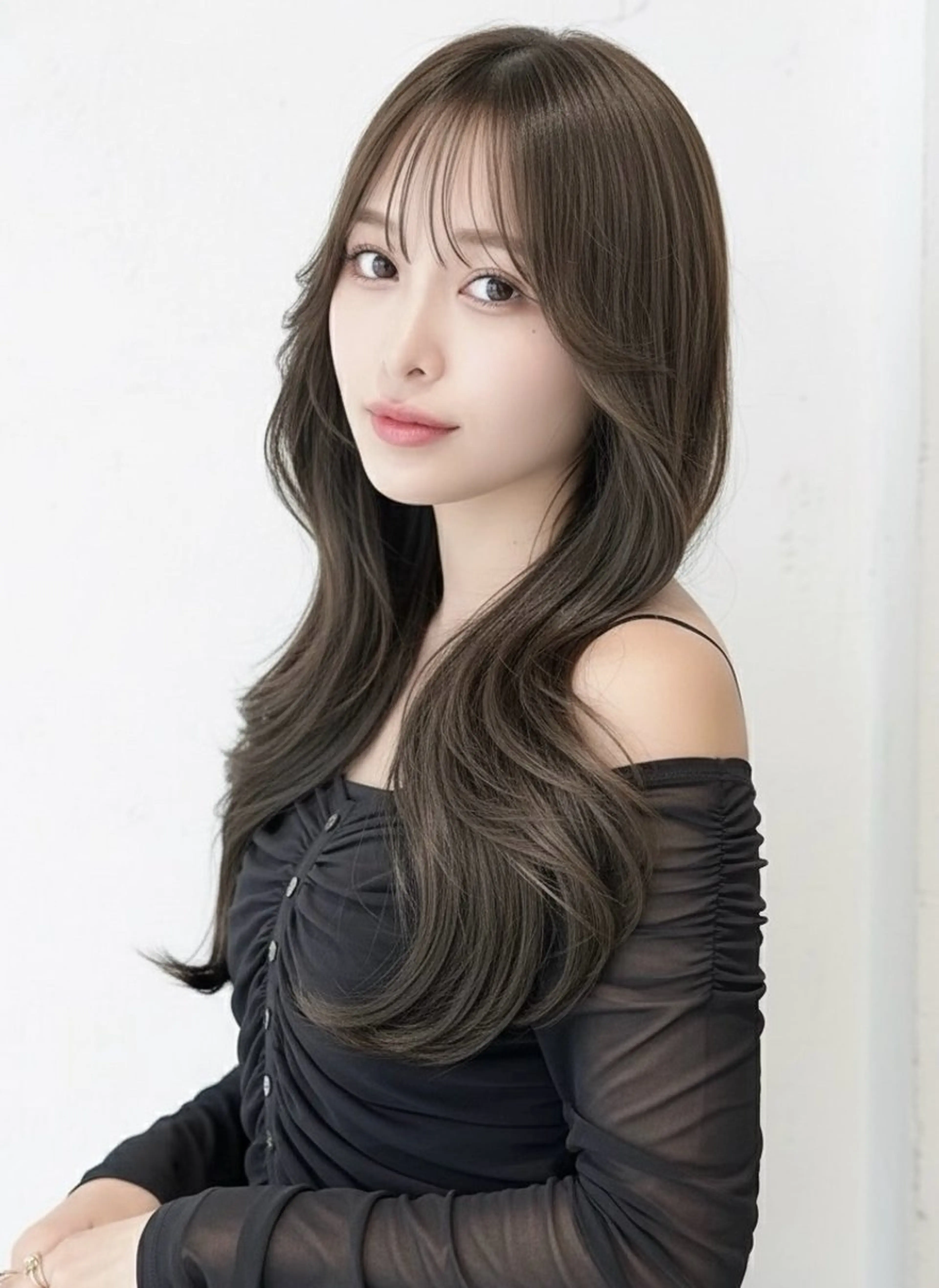 ロング カラー ベージュカラー ブリーチ ケアカラー 透明感カラー グレージュ カット ヘアカラー トリートメント ブリーチなし韓国ヘア レイヤー縮毛🤍渡邉のヘアスタイル