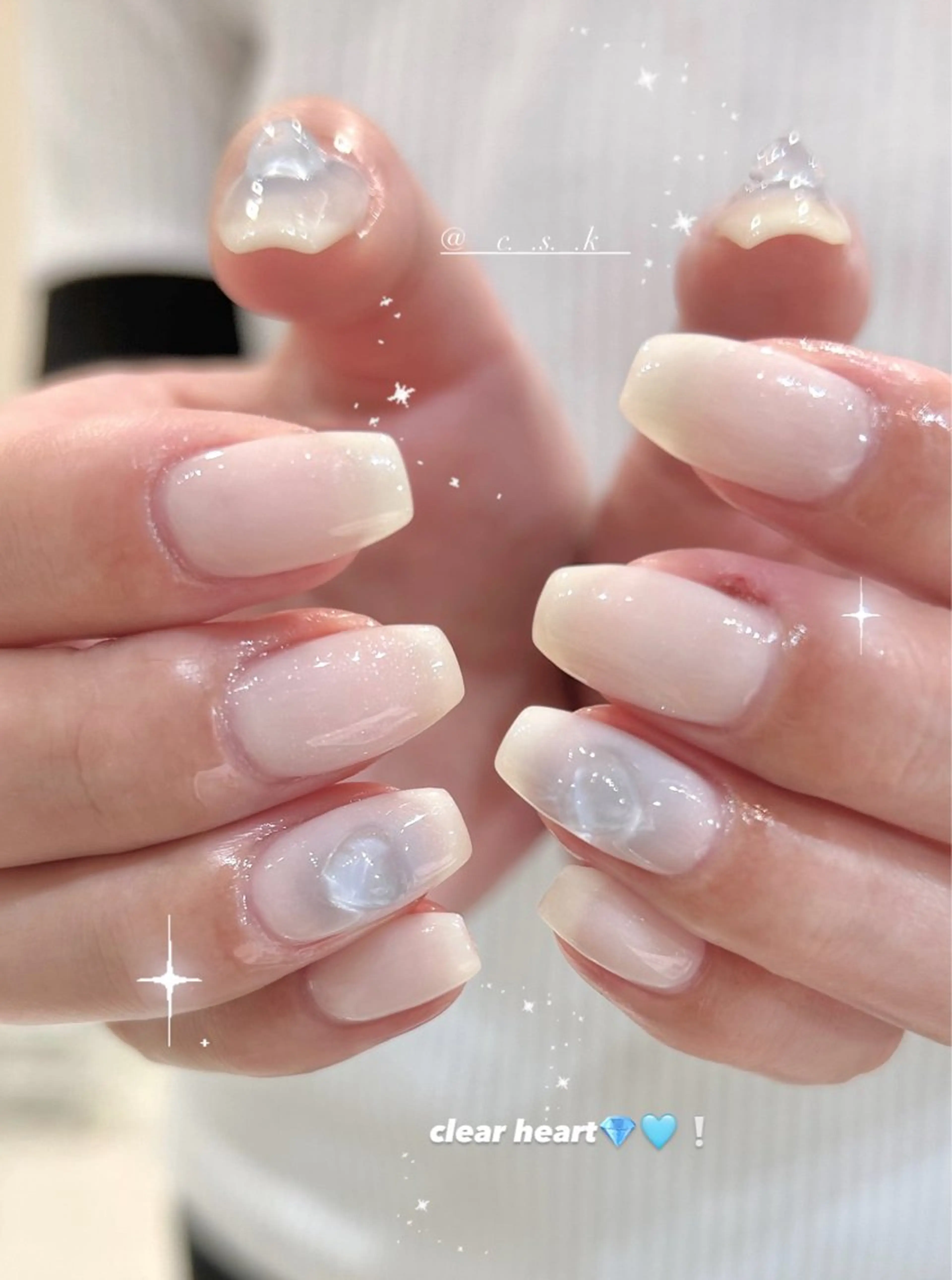 ネイル チークネイル クリアネイル ハート ハンドネイル 🎀チーク/ちゅるん 🫧chisa🎀のネイルデザイン