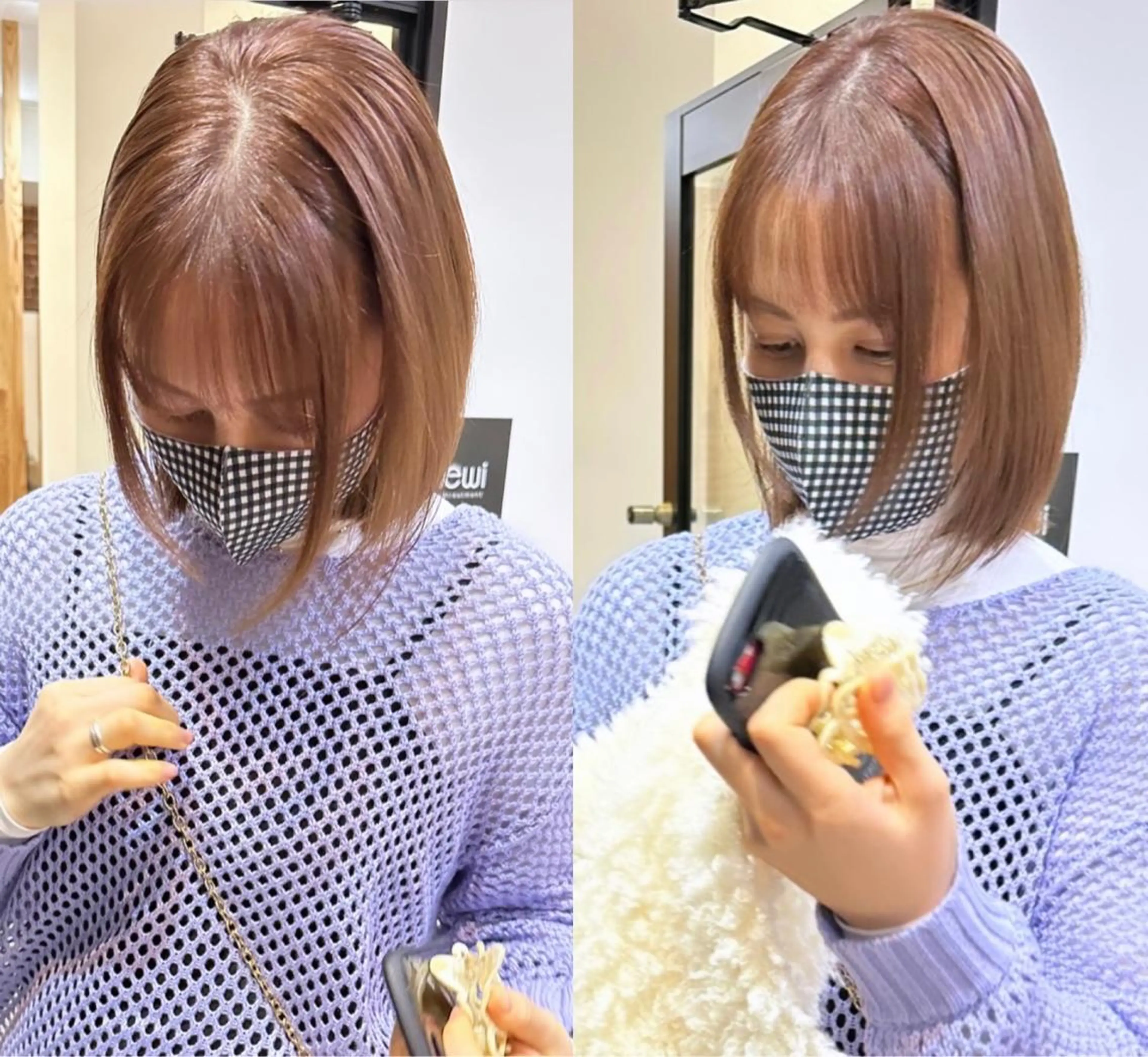 ミディアム ミディアムパーマ ボブ デート ハイライト 髪質改善 カット ヘアカラー トリートメント 【20代ダメージ毛に 髪質改善】のヘアスタイル