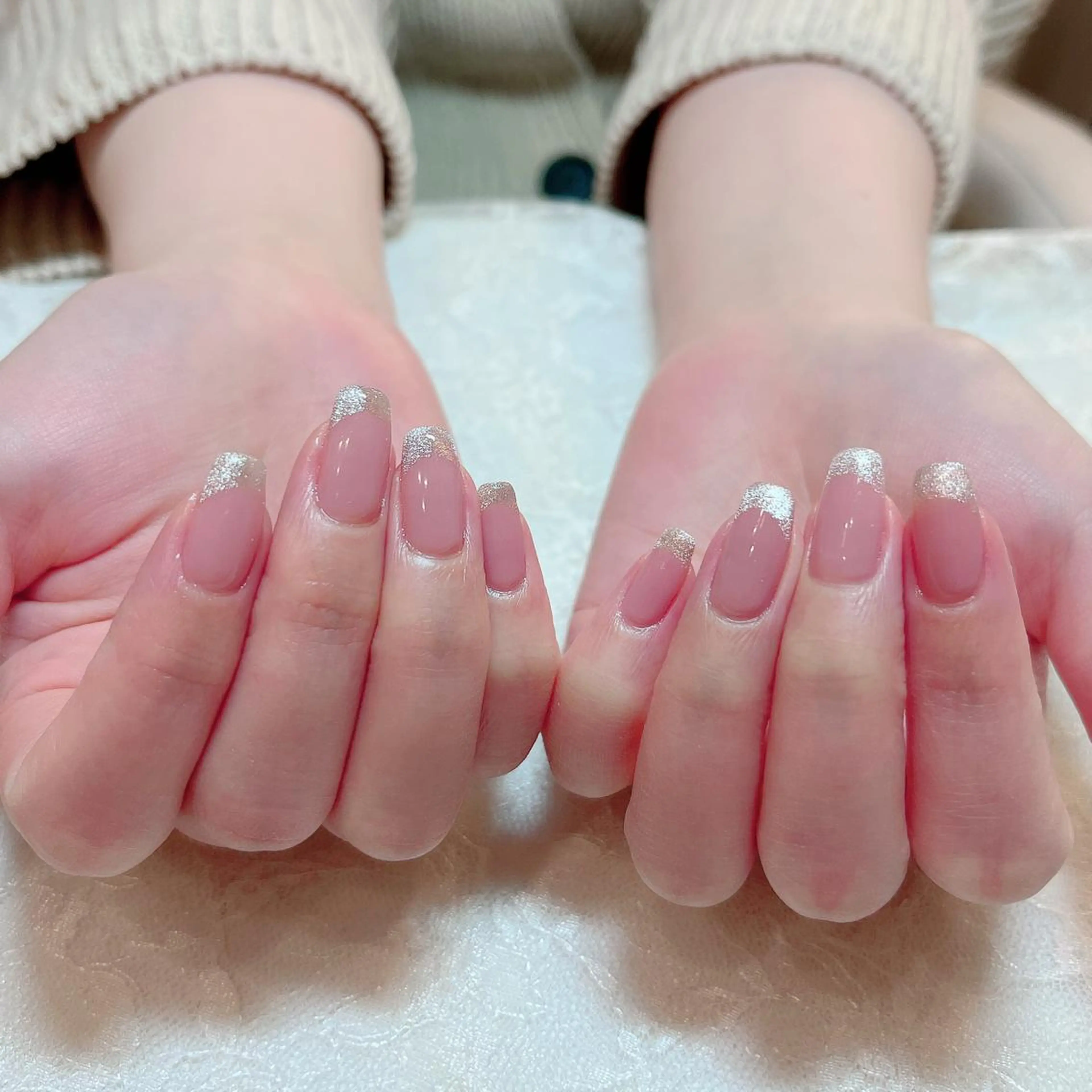 ネイル フレンチネイル キラキラネイル マグネットネイル マグネットフレンチ ピンク ハンドケア aoinail所属・aoi nailのネイルデザイン