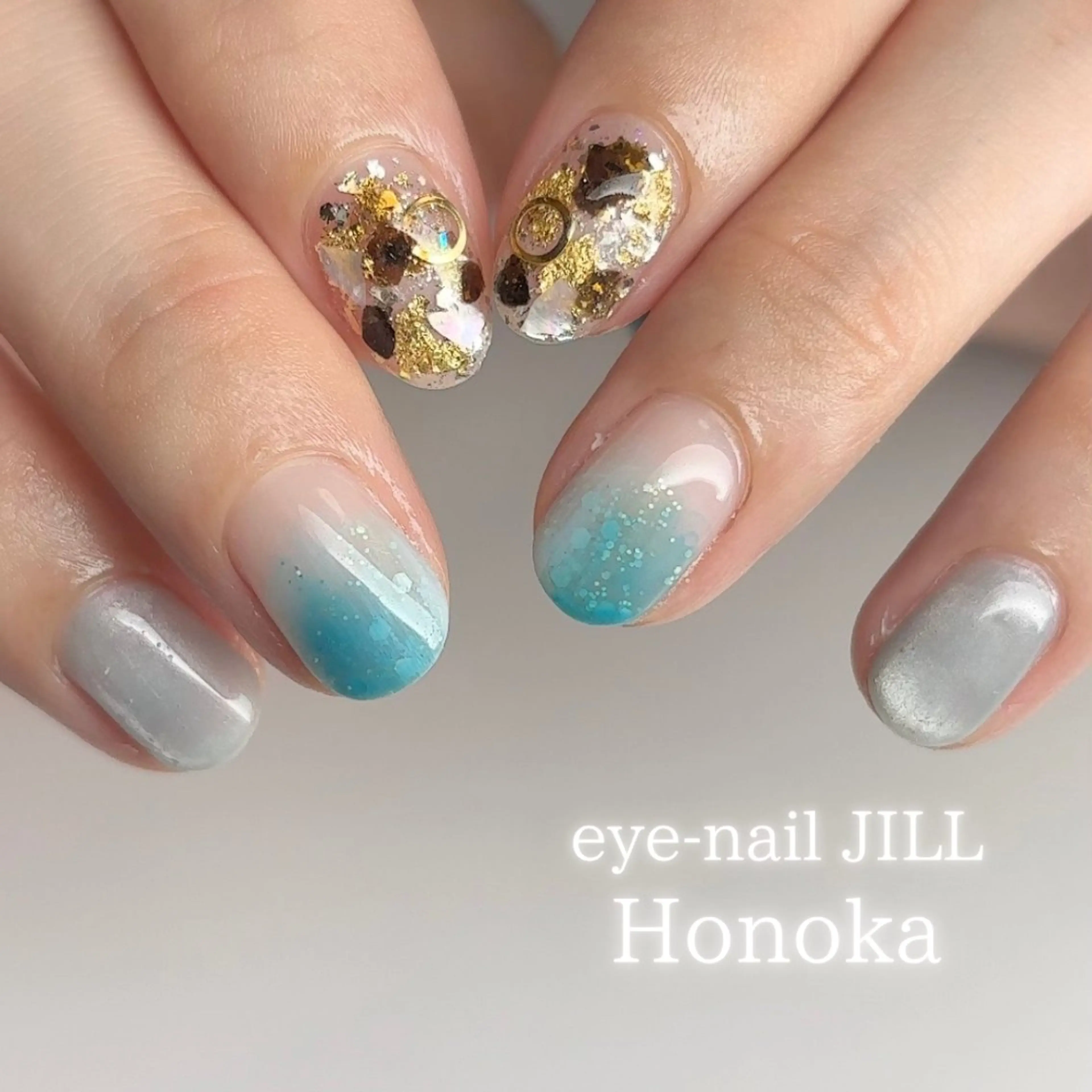 ネイル 水色 マグネットネイル ニュアンスネイル ハンドネイル JILL Honokaのネイルデザイン