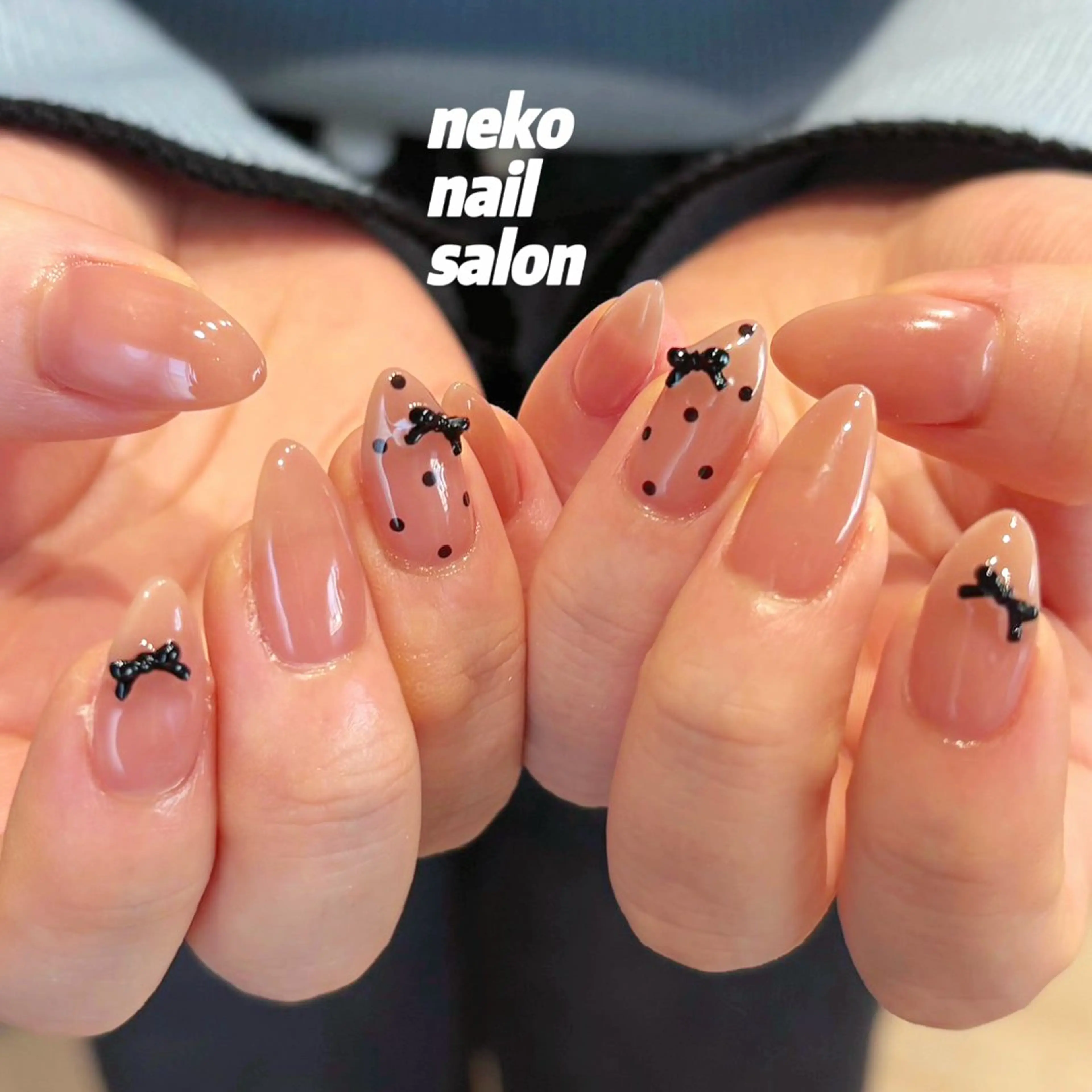ネイル ドット リボン ハンドネイル neko nail所属・neko nailのネイルデザイン