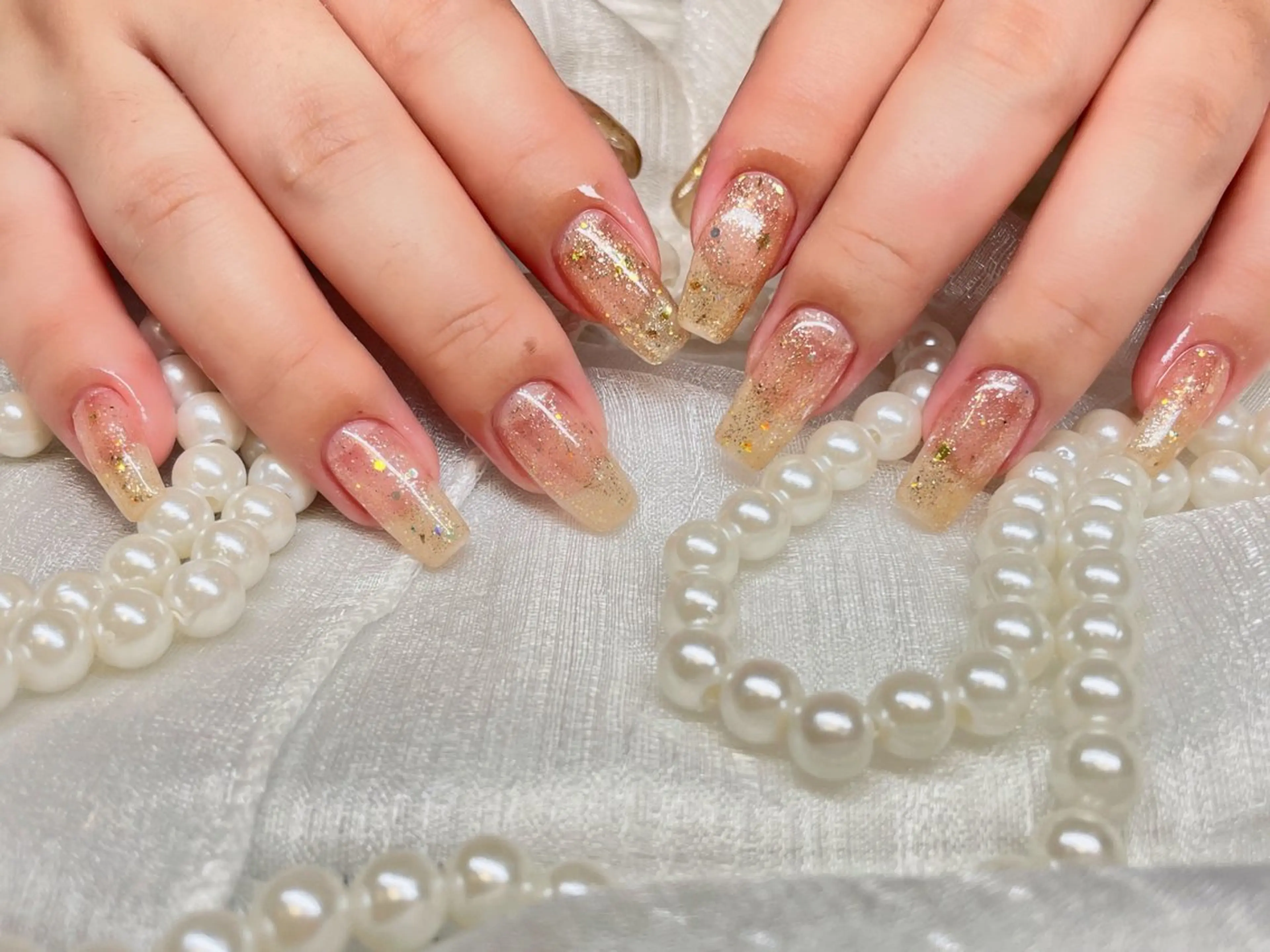 ネイル 長さ出し フットネイル フレンチネイル ジェルネイル ガラスフレンチ More Glam渋谷店のネイルデザイン