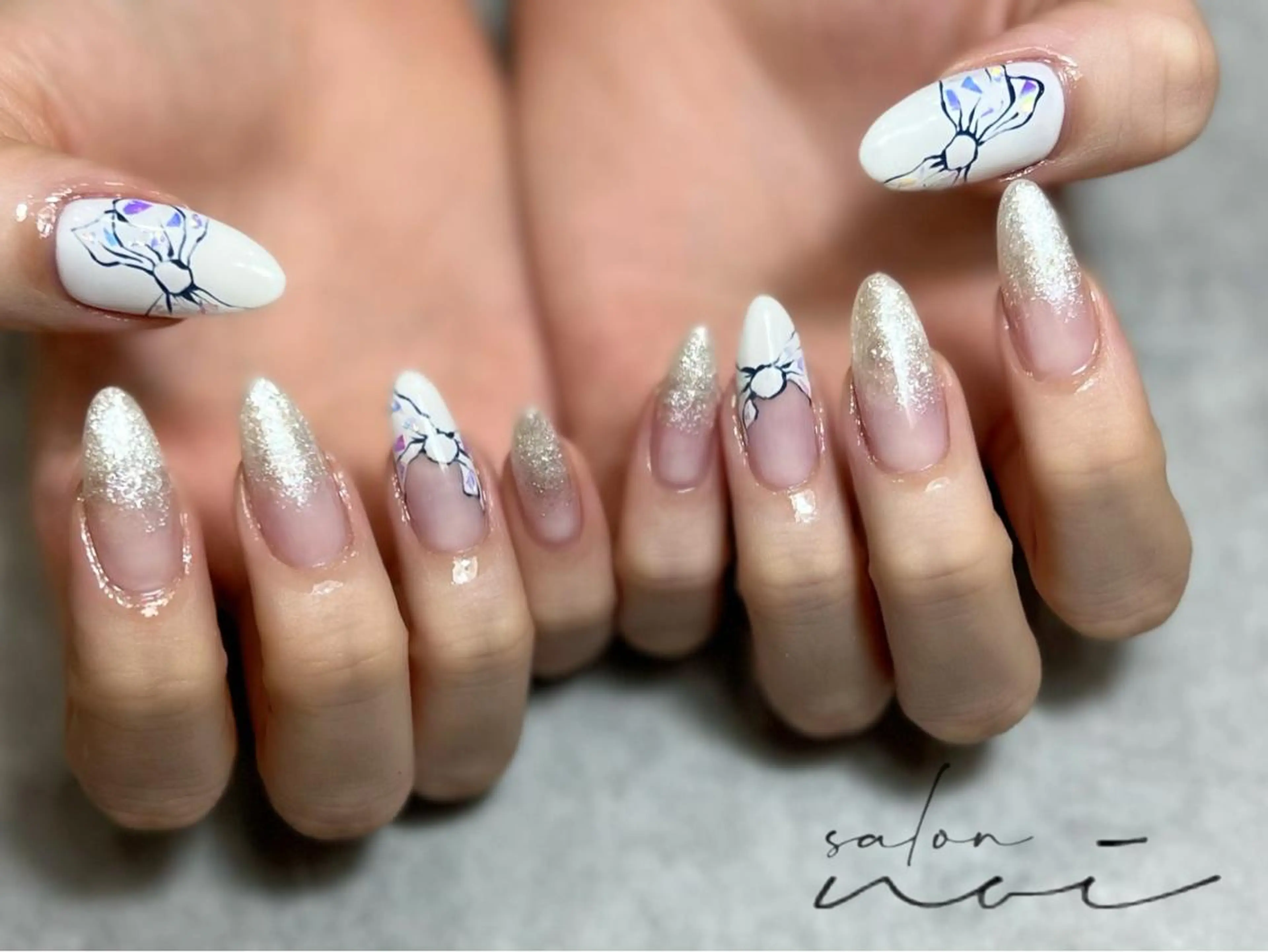 ネイル アートネイル リボン ハンドネイル salon noi所属・salon noiのネイルデザイン