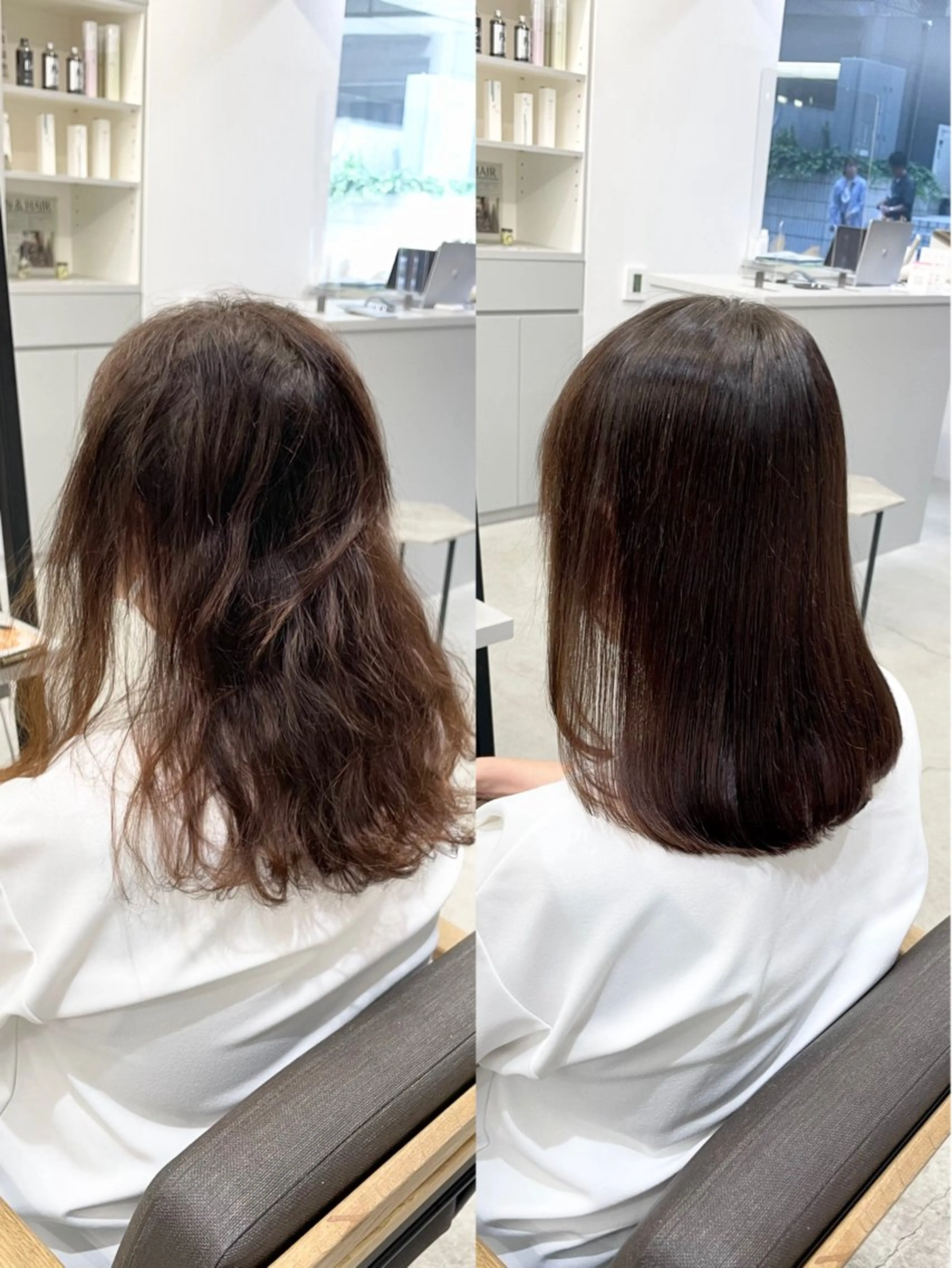 ミディアム カラー パーマ くせ毛 髪質改善 縮毛矯正 トリートメント ストレートパーマ カット ヘアカラー 縮毛矯正 トリートメント 美髪への最善策を貴方 へ✨凄い艶髪✨萩原のヘアスタイル