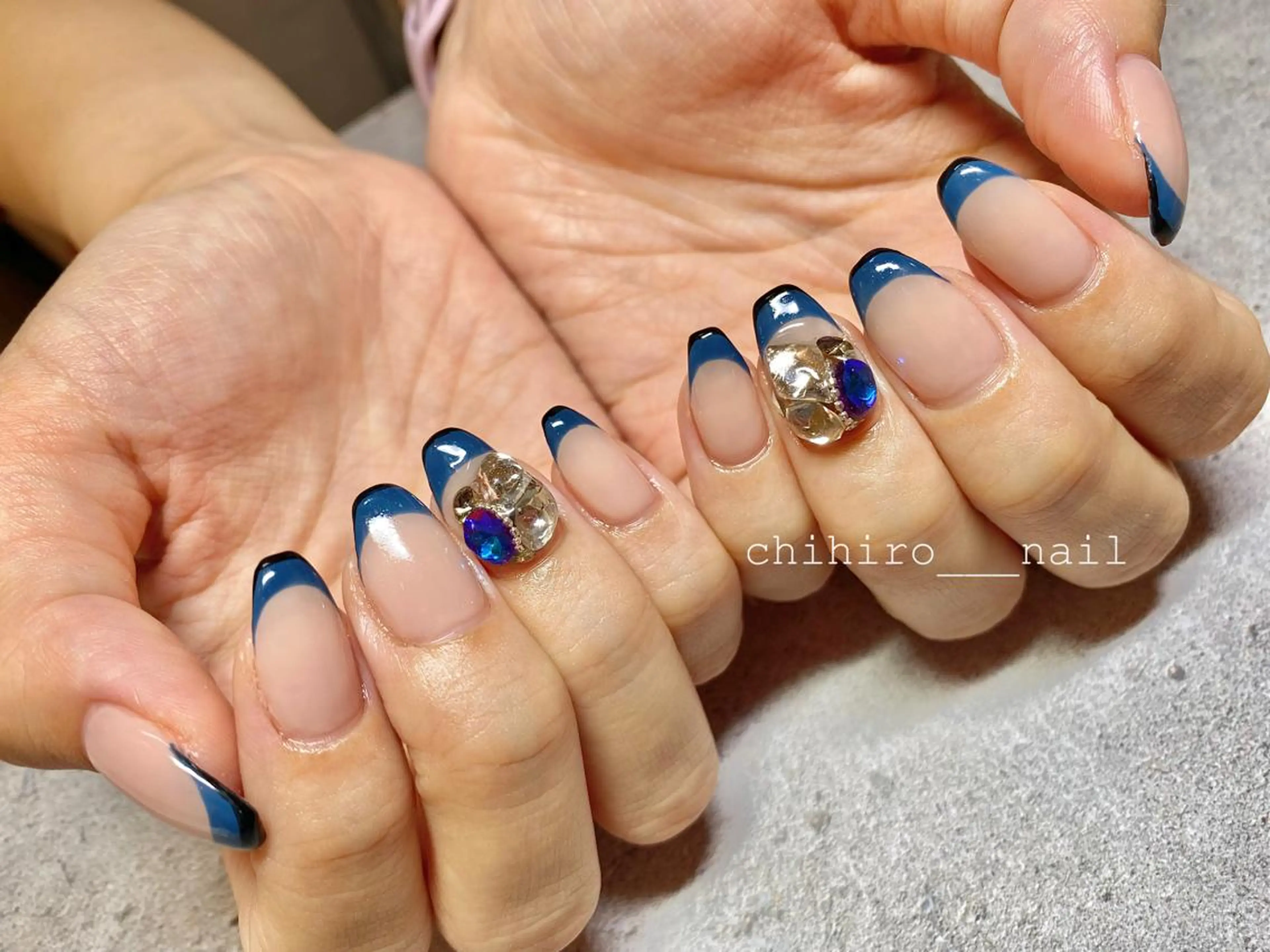 セミロング カラー ネイル アートネイル フレンチネイル ジェルネイル マグネットネイル マグネットフレンチ ハンドネイル beauty salon ma'am所属・chihiro 小路ネイルのネイルデザイン