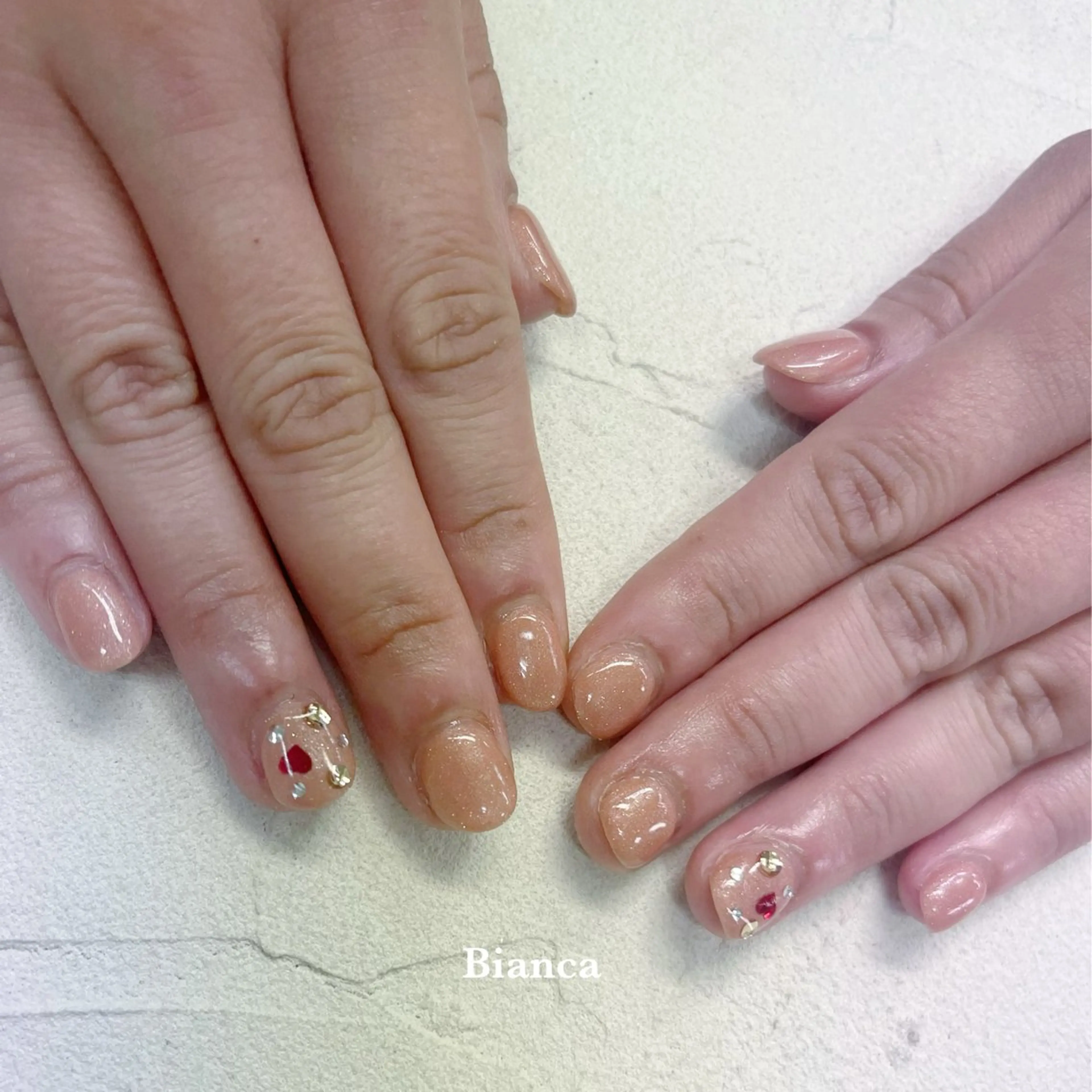 ネイル アートネイル ハート ラメ(グリッター) ワンカラーネイル フットネイル Bianca♡ TAKANASHIのネイルデザイン