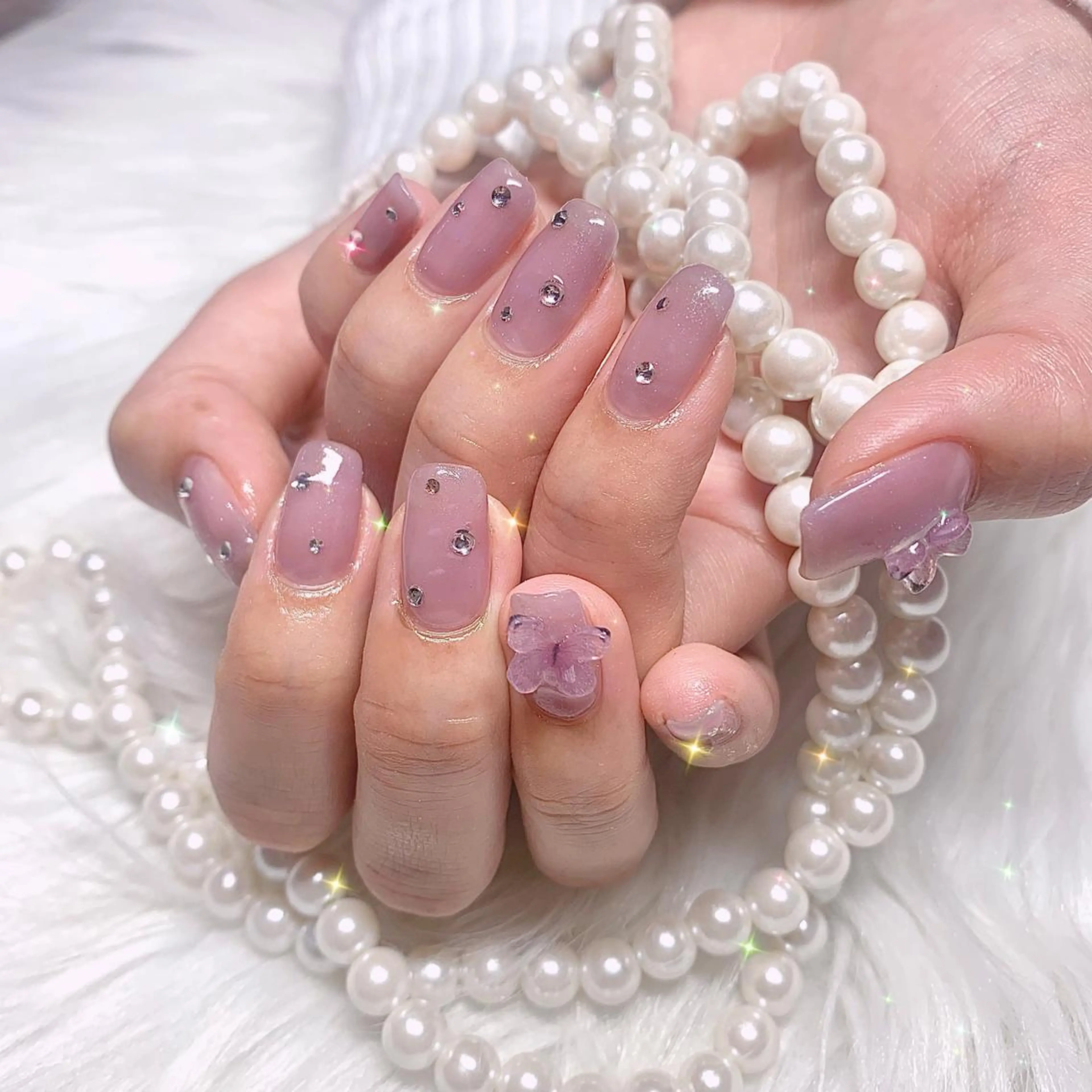 ネイル オーロラネイル クリアネイル ラメ(グリッター) パープル élu by Noriko 前原のネイルデザイン