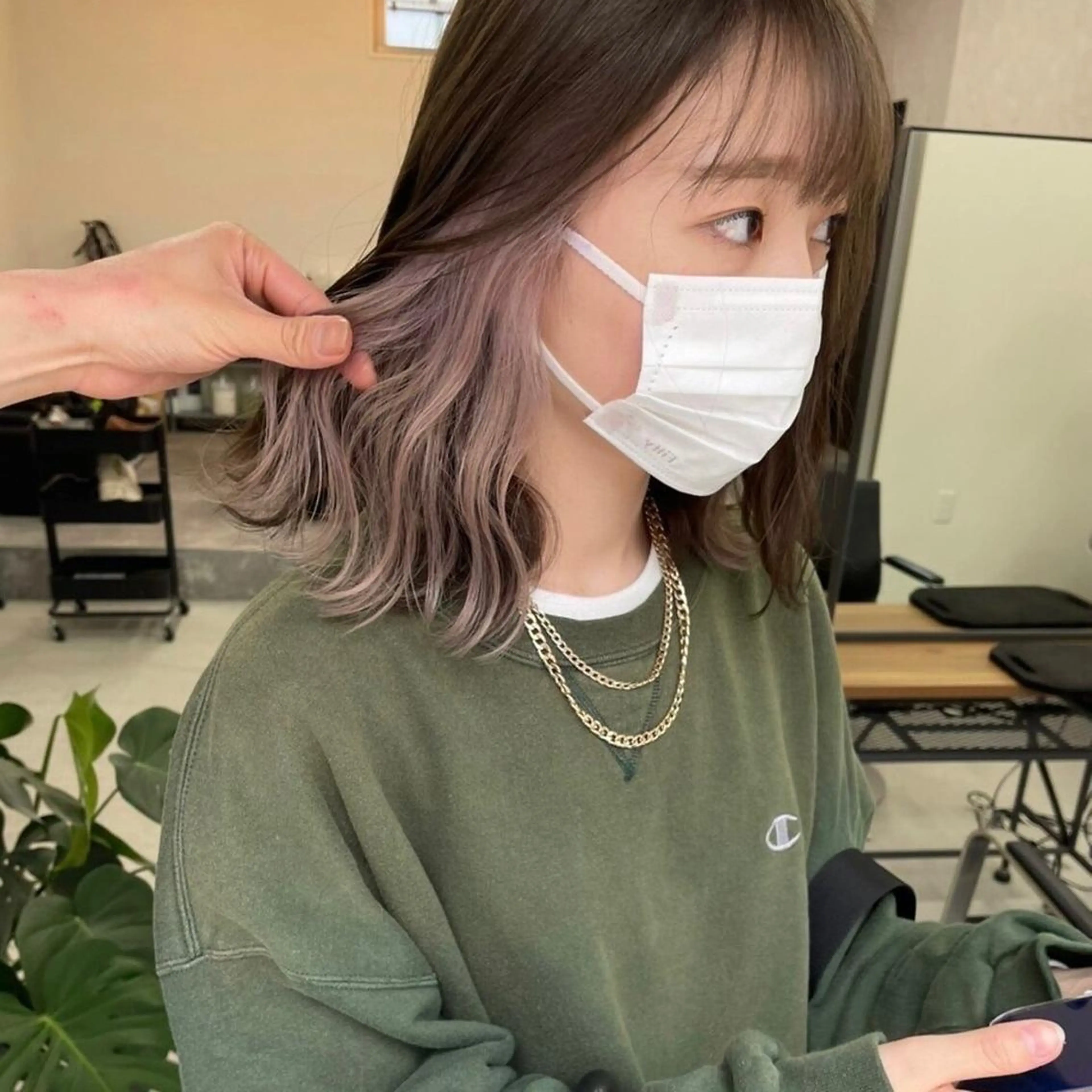 ミディアム 韓国風カラー ボブ 外国人風カラー ハイライト 髪質改善 メンズカット✂️ ¥2,200〜*土田のヘアスタイル
