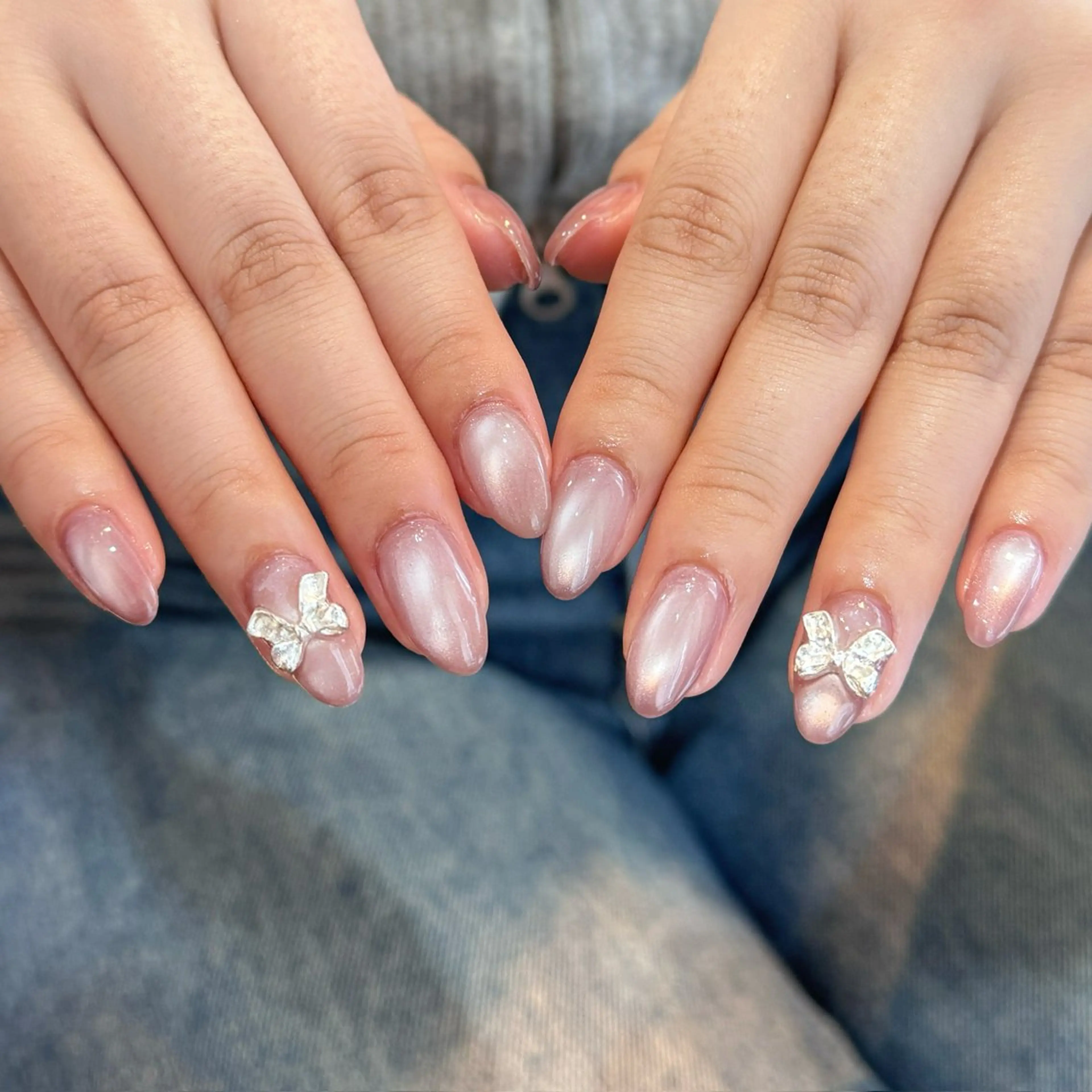 ネイル オーロラネイル 長さ出し フレンチネイル ジェルネイル ガラスフレンチ ハンドネイル Rela・S所属・Rela・S NAILのネイルデザイン