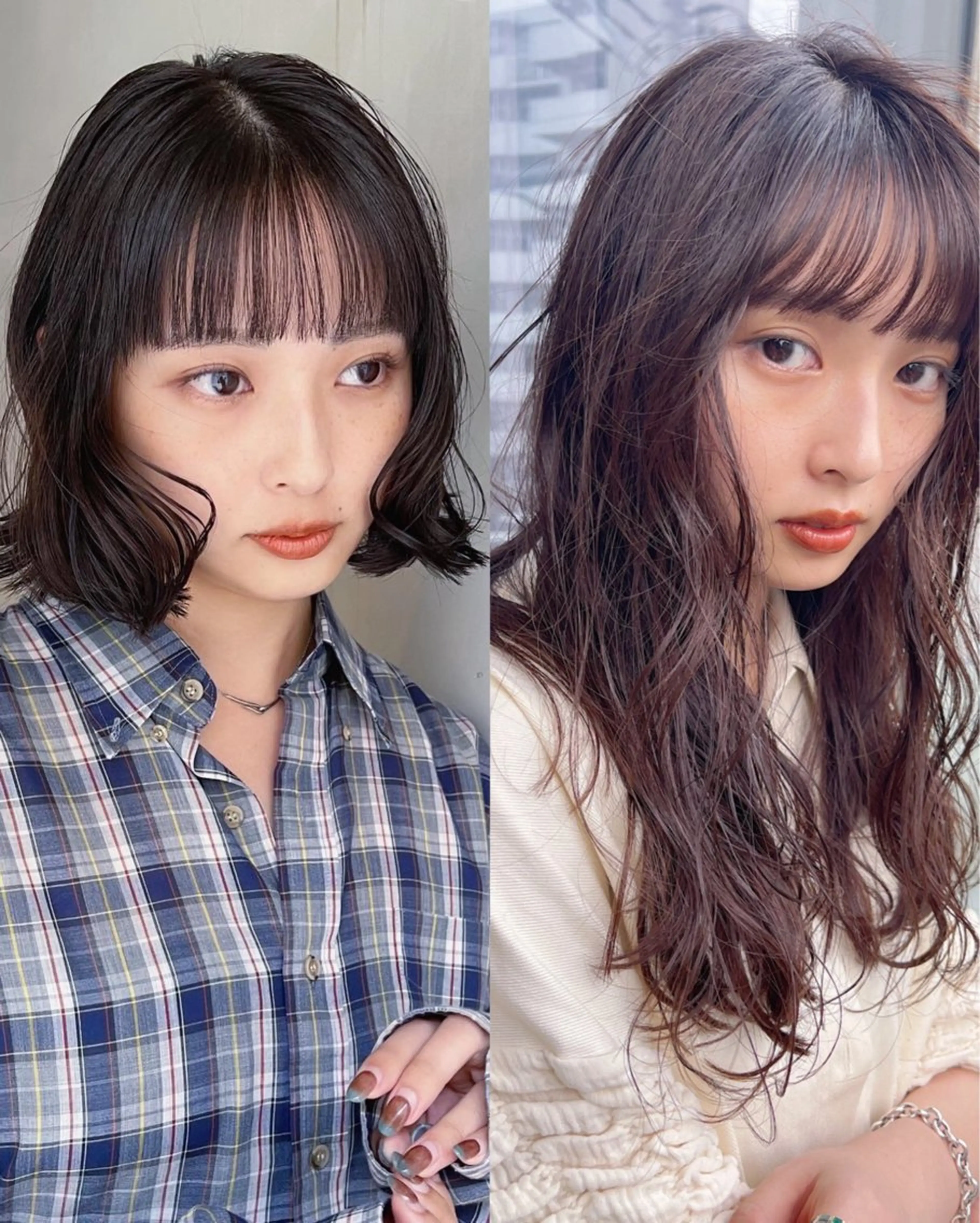 セミロング カラー ボブ レイヤーカット AiM 大名　似合わせカットのヘアスタイル