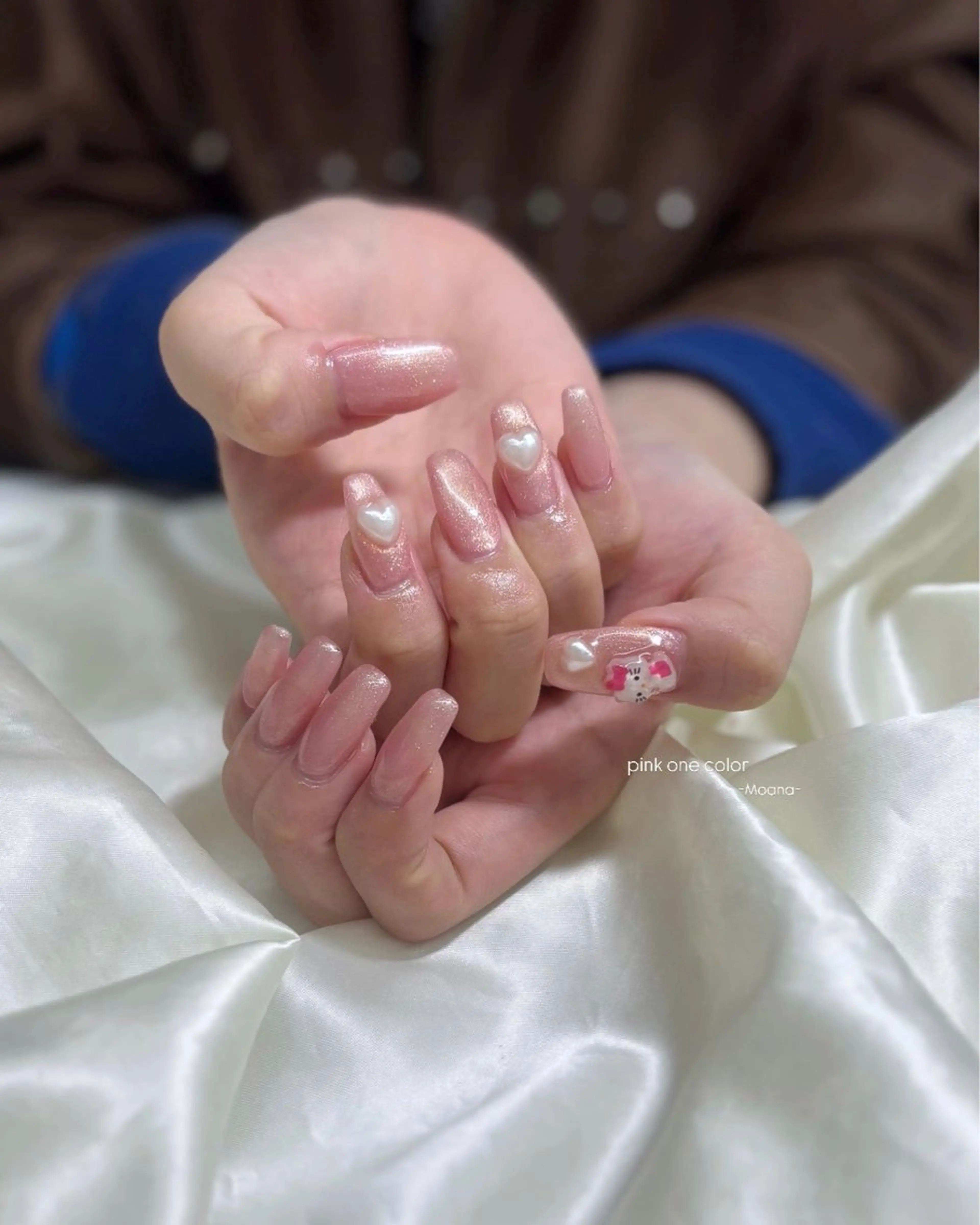 ネイル ハート ロングネイル ワンカラーネイル ピンク スクエアネイル ハンドネイル Moana nail Hiyoriのネイルデザイン