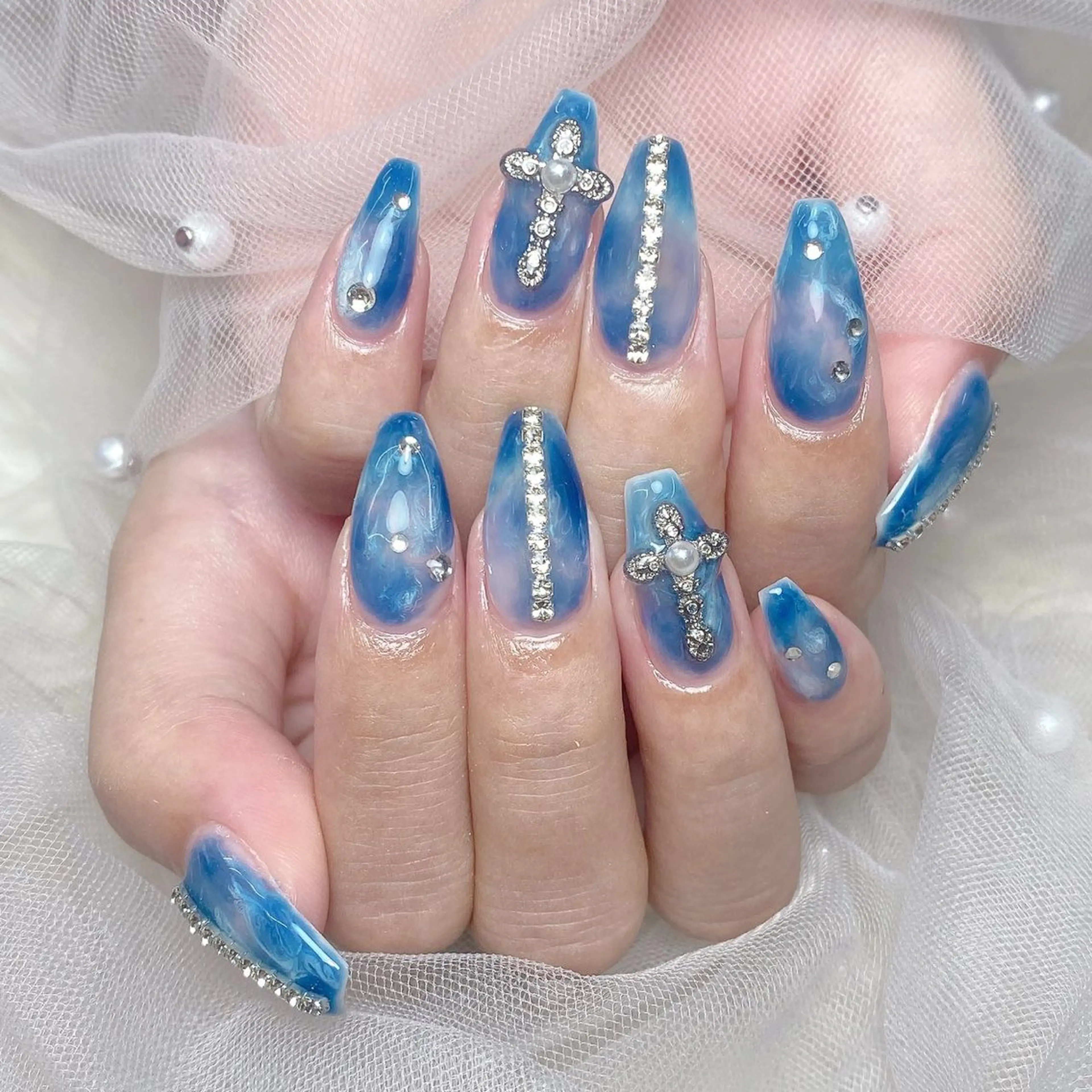 ネイル 長さ出し フレンチネイル ジェルネイル ガラスフレンチ 韓国ネイル ハンドネイル ハンドケア For U nail スカルプ専門店のネイルデザイン