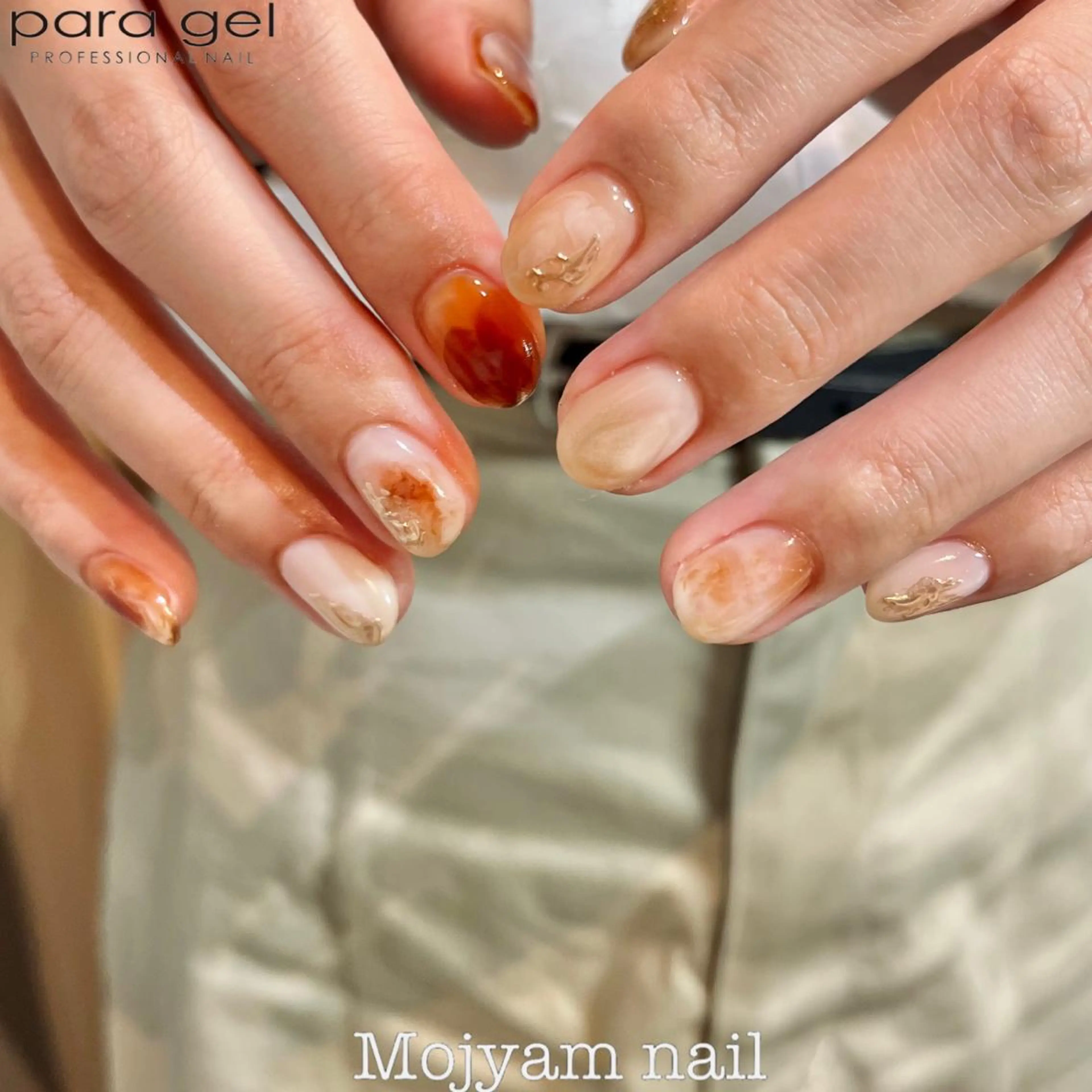 ネイル ブラウン 大理石ネイル(マーブル) ミラーネイル ニュアンスネイル 夏ネイル ハンドネイル Mojyam nail所属・松本 実咲のネイルデザイン