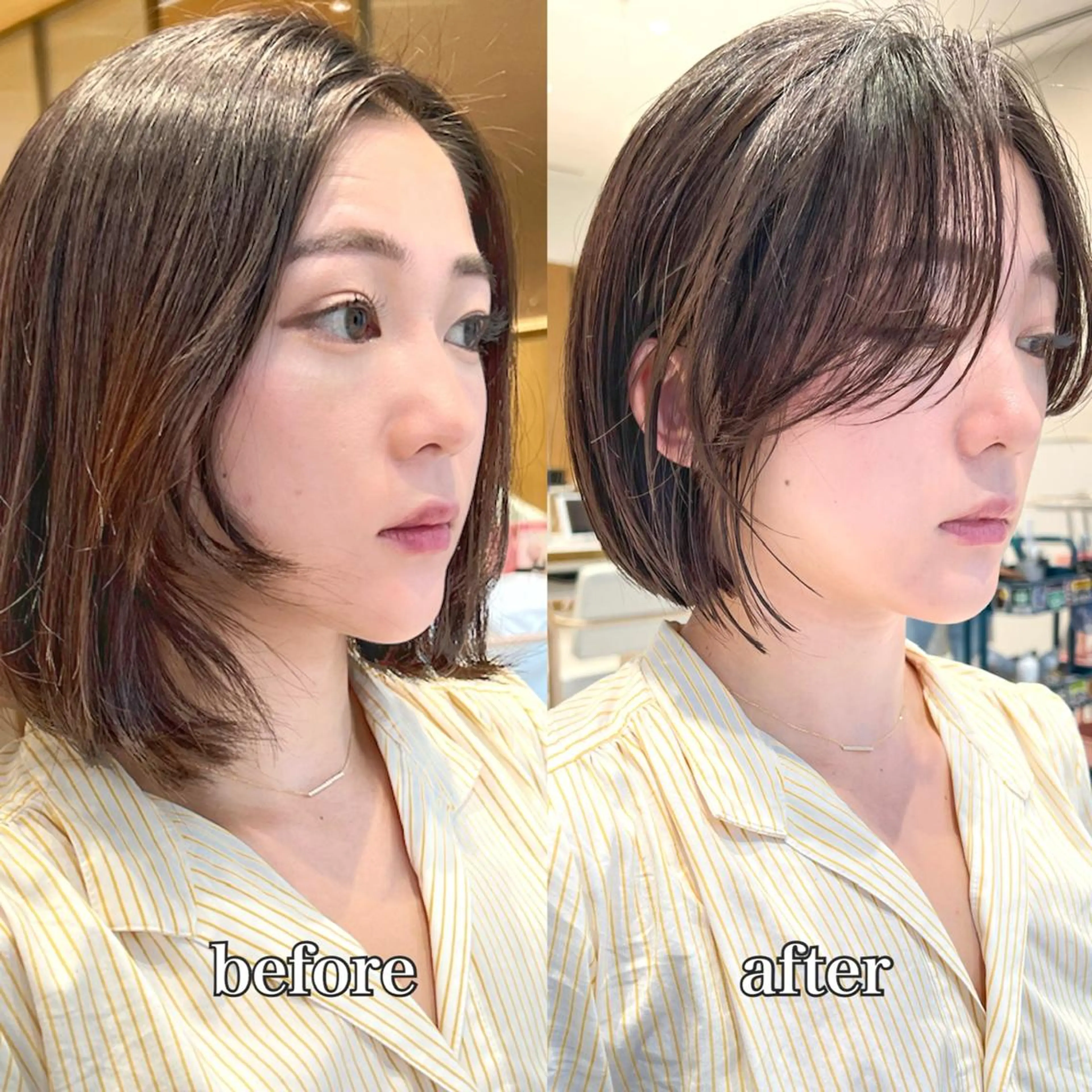 ショート カラー 切りっぱなしボブ 前下がりボブ ベージュカラー ブリーチ グレージュ カット ヘアカラー トリートメント ニュアンスレイヤー ハイトーンカラーのヘアスタイル