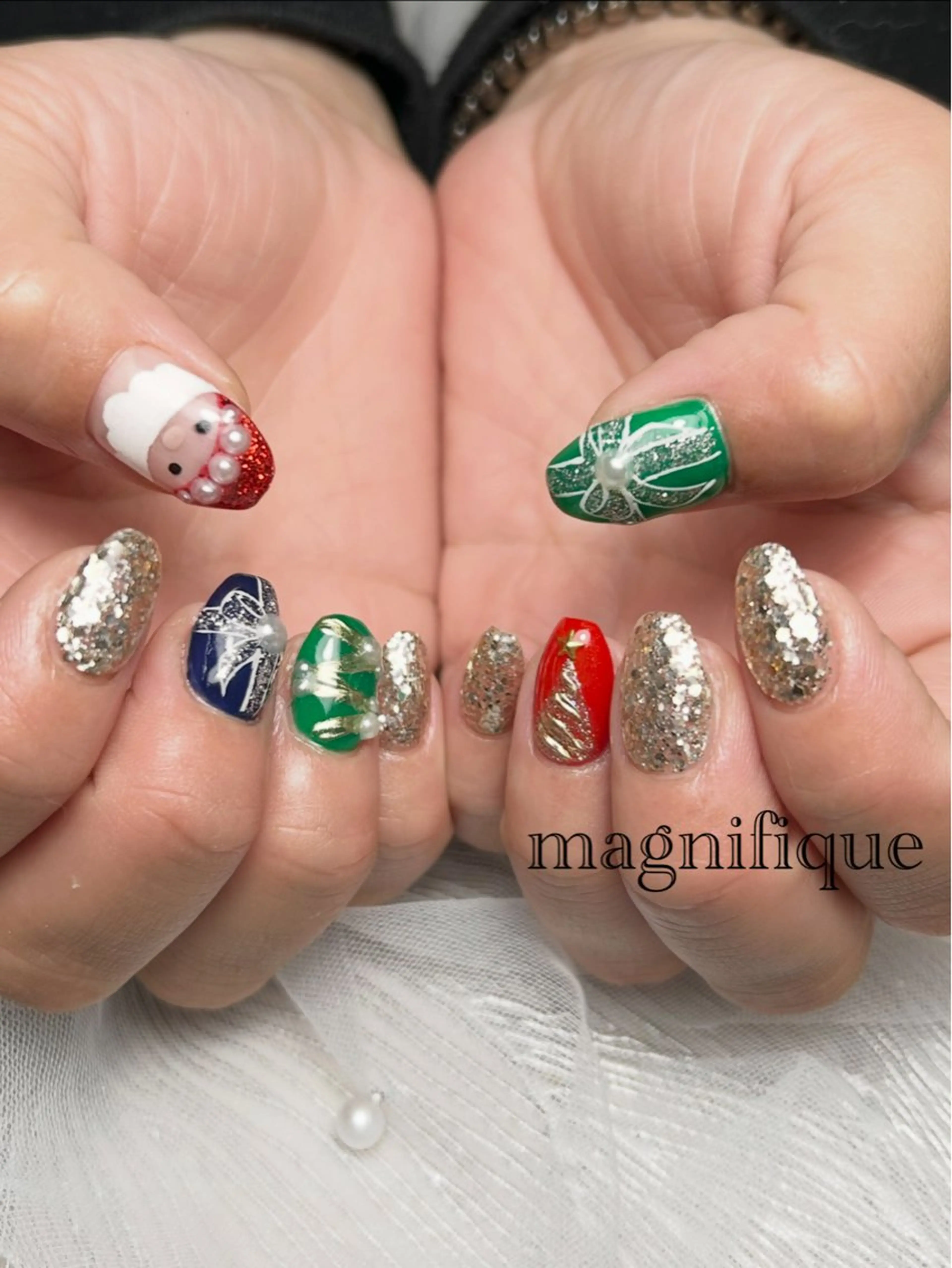 ネイル アートネイル ラメ(グリッター) ロングネイル ショートネイル 冬ネイル プライベートサロン マニフィークのネイルデザイン