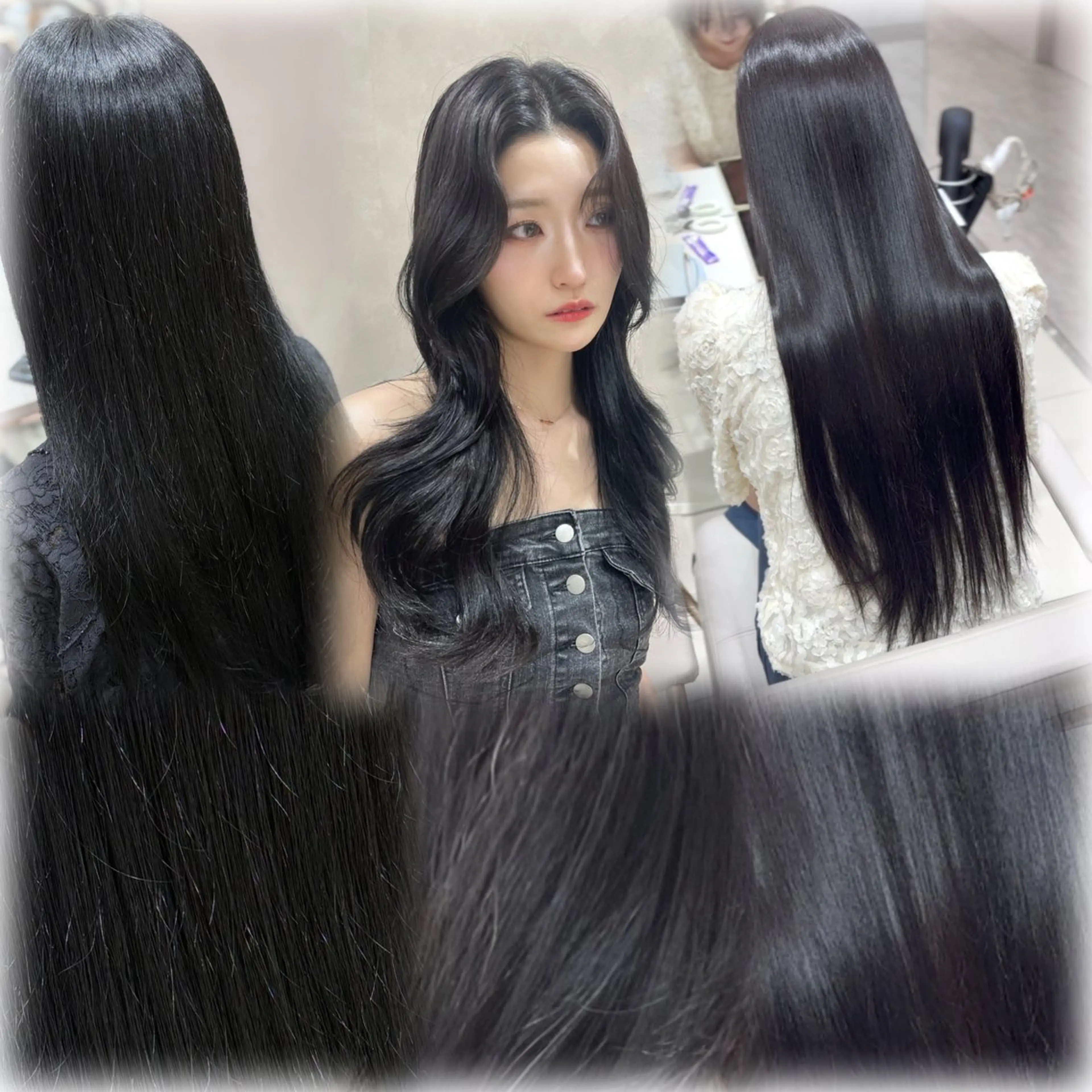 ロング カラー 黒髪 ヘアカラー トリートメント ✨韓国風レイヤー/ 透明感カラー🩶りくのヘアスタイル
