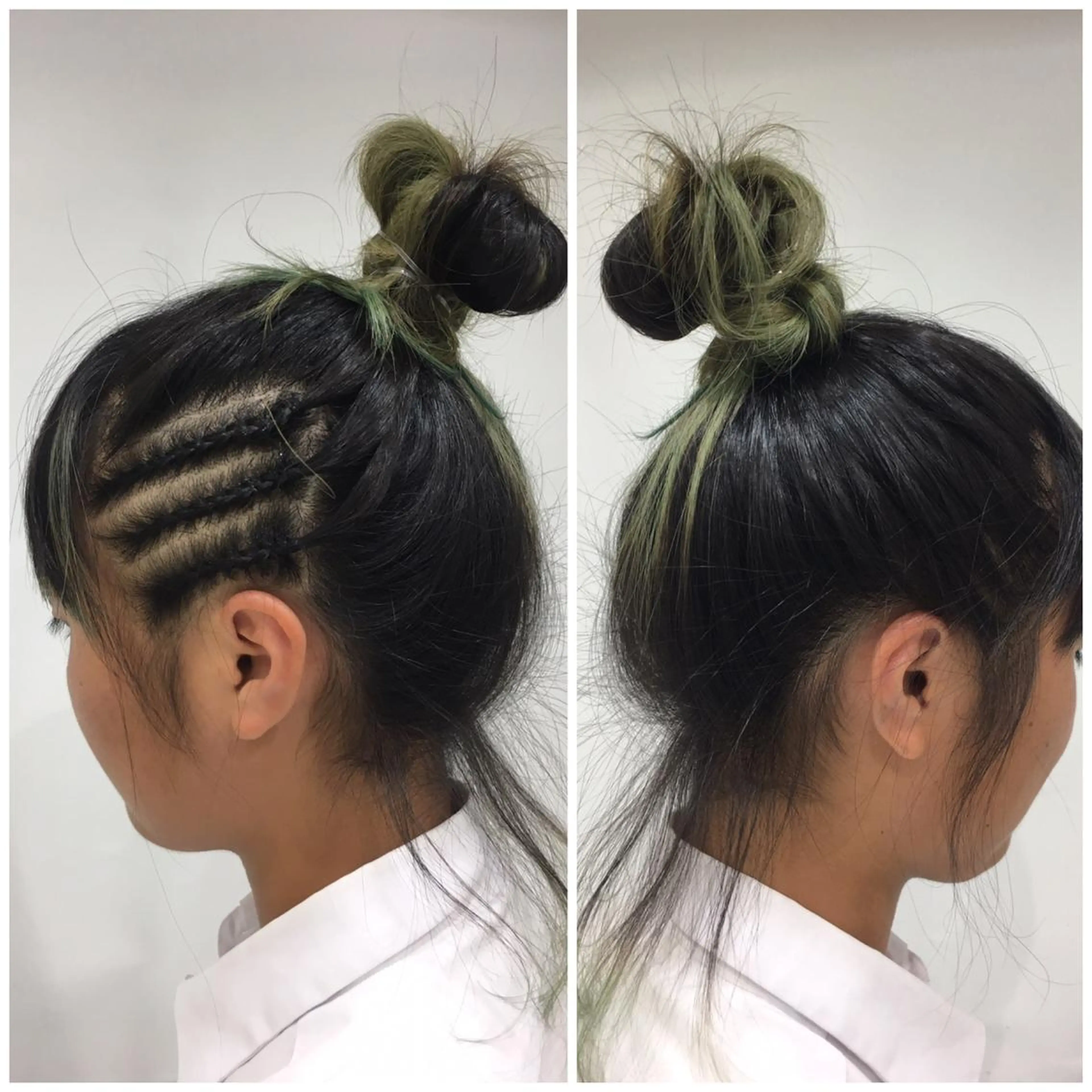 セミロング カラー お団子ヘア ブリーチ グラデーションカラー 佐藤 祥太のヘアスタイル