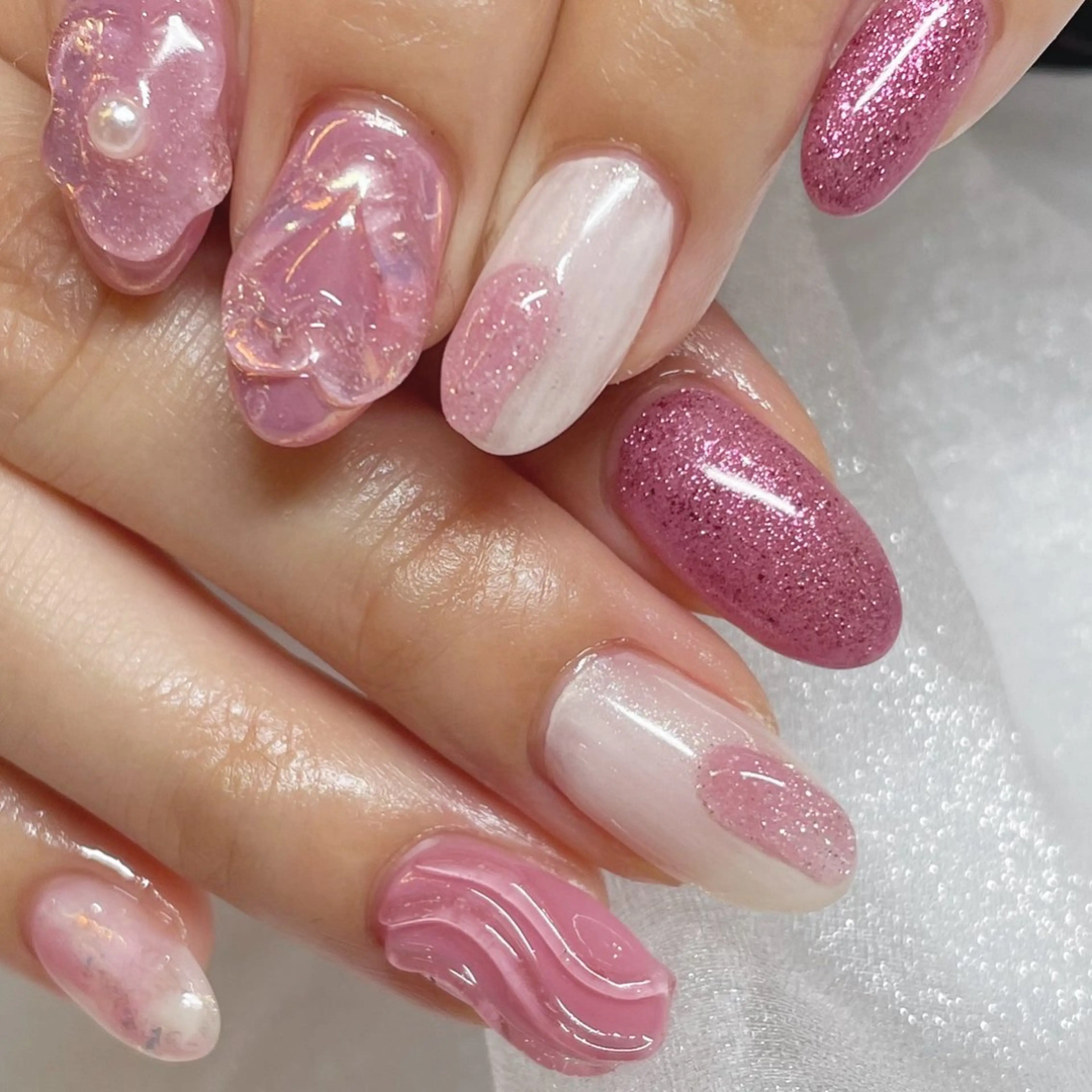 ネイル オーロラネイル 氷ネイル・うるうるネイル ぷっくりネイル ハンドネイル Tsukahara 🌷仙台PARCOのネイルデザイン