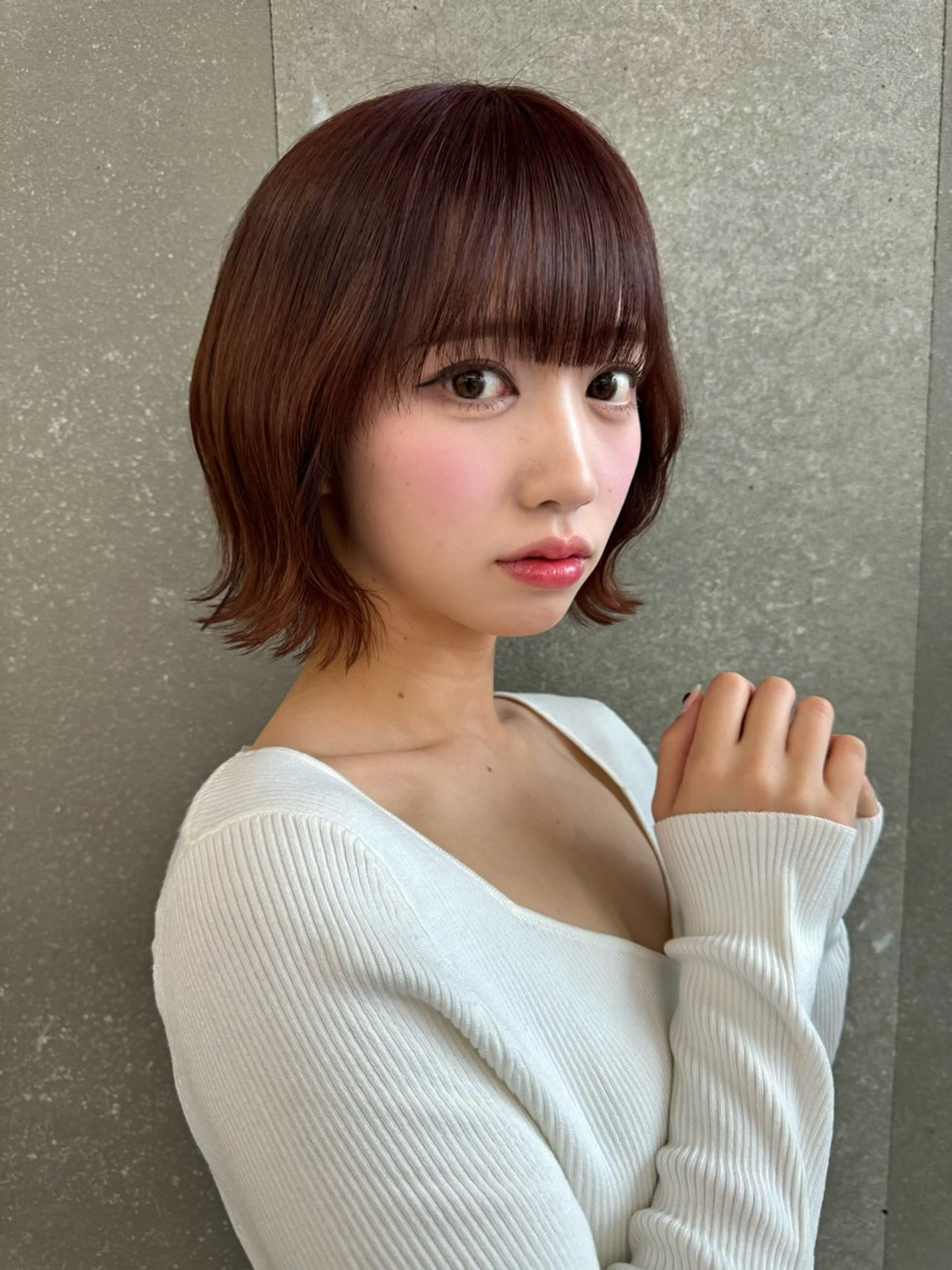 ミディアム カラー 切りっぱなしボブ ボブ くびれヘア くせ毛 髪質改善 カット ヘアカラー トリートメント ボブ/韓国ヘア/縮毛 /髪質改善💠翔平のヘアスタイル