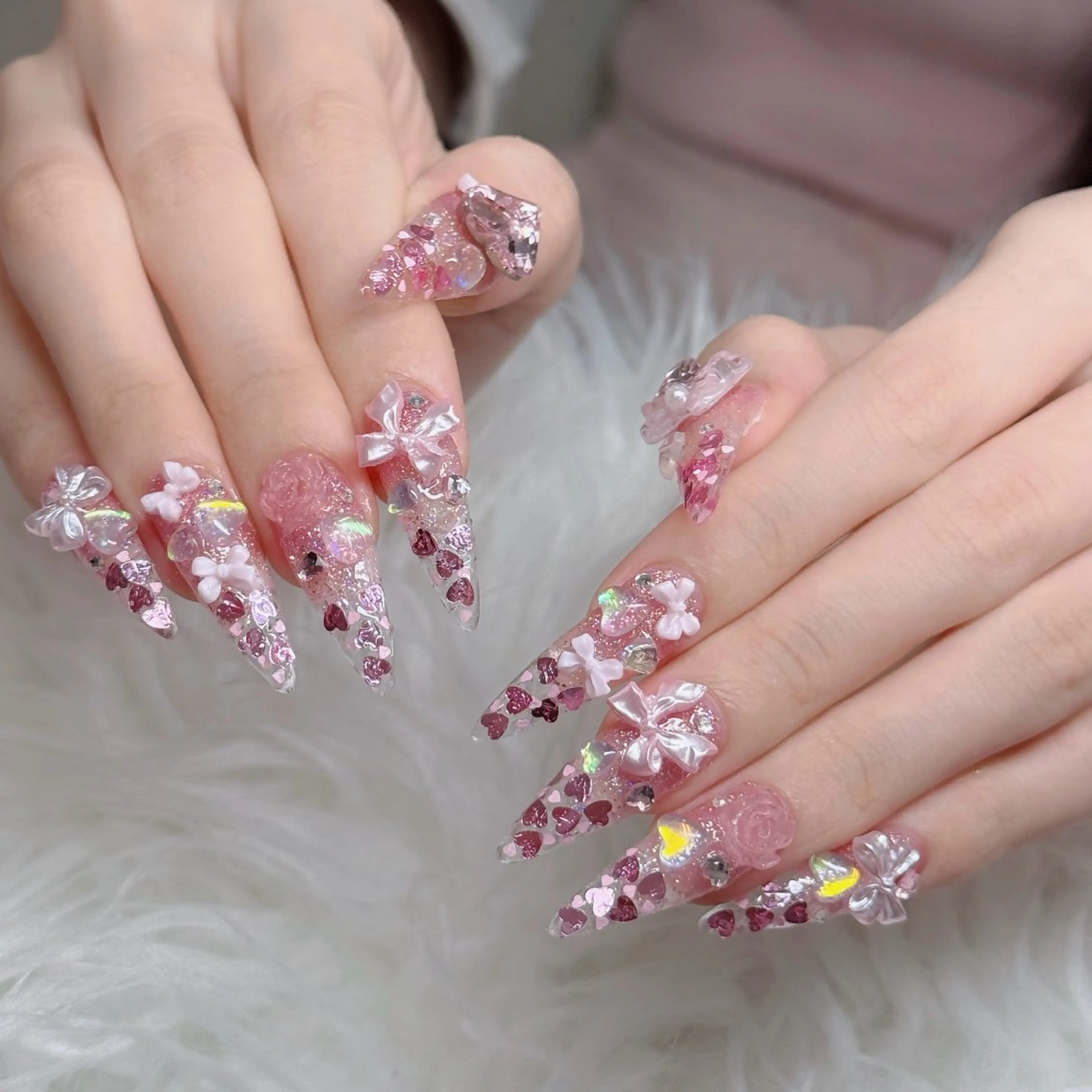 ネイル ロングネイル マグネットネイル リボン 夏ネイル スーパーロングネイル ハンドネイル Hani nailsalonのネイルデザイン
