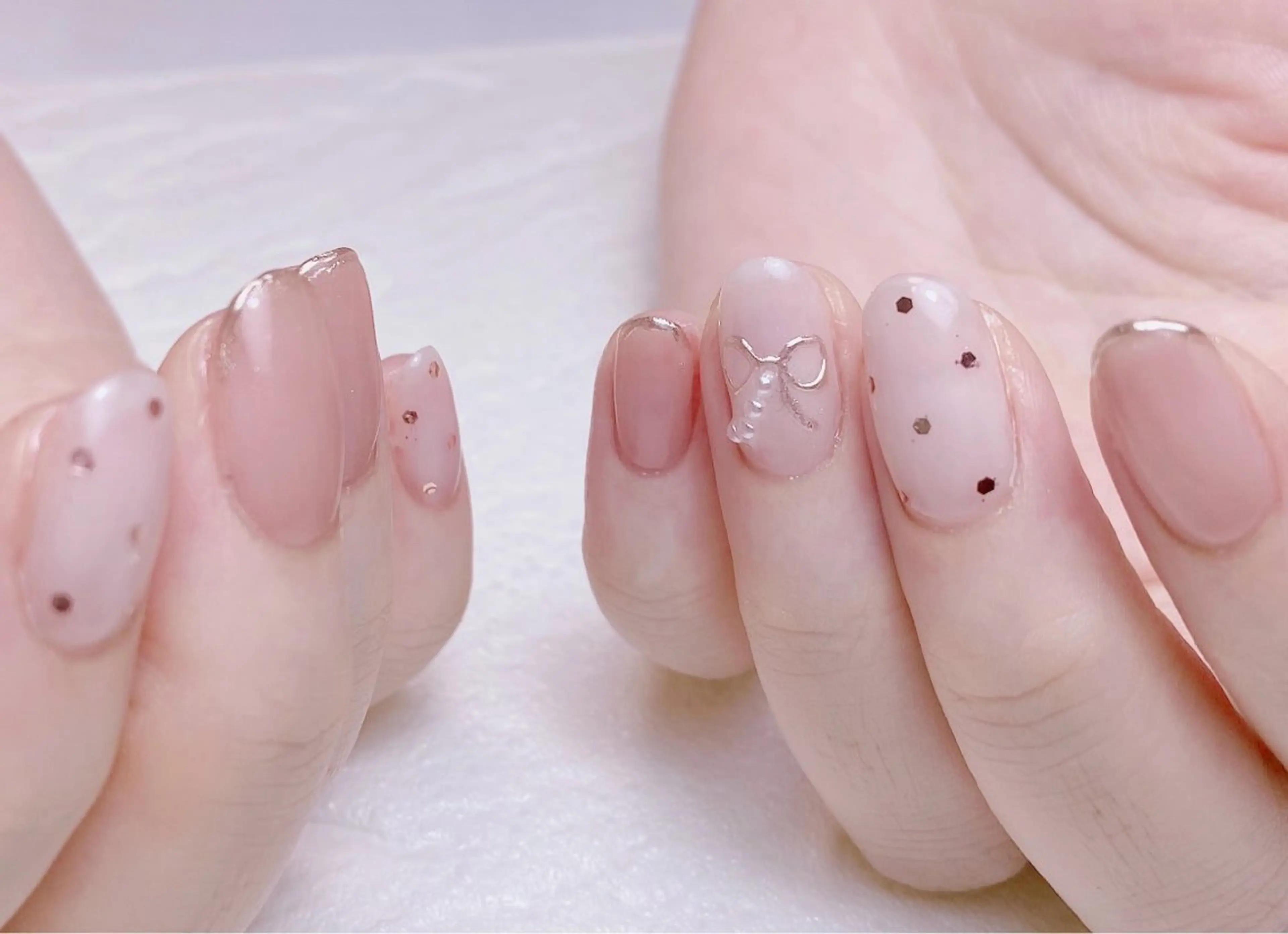 ネイル ドット フレンチネイル ミラーネイル 持ち込み リボン Nail Salon K 🧸美爪育成のネイルデザイン
