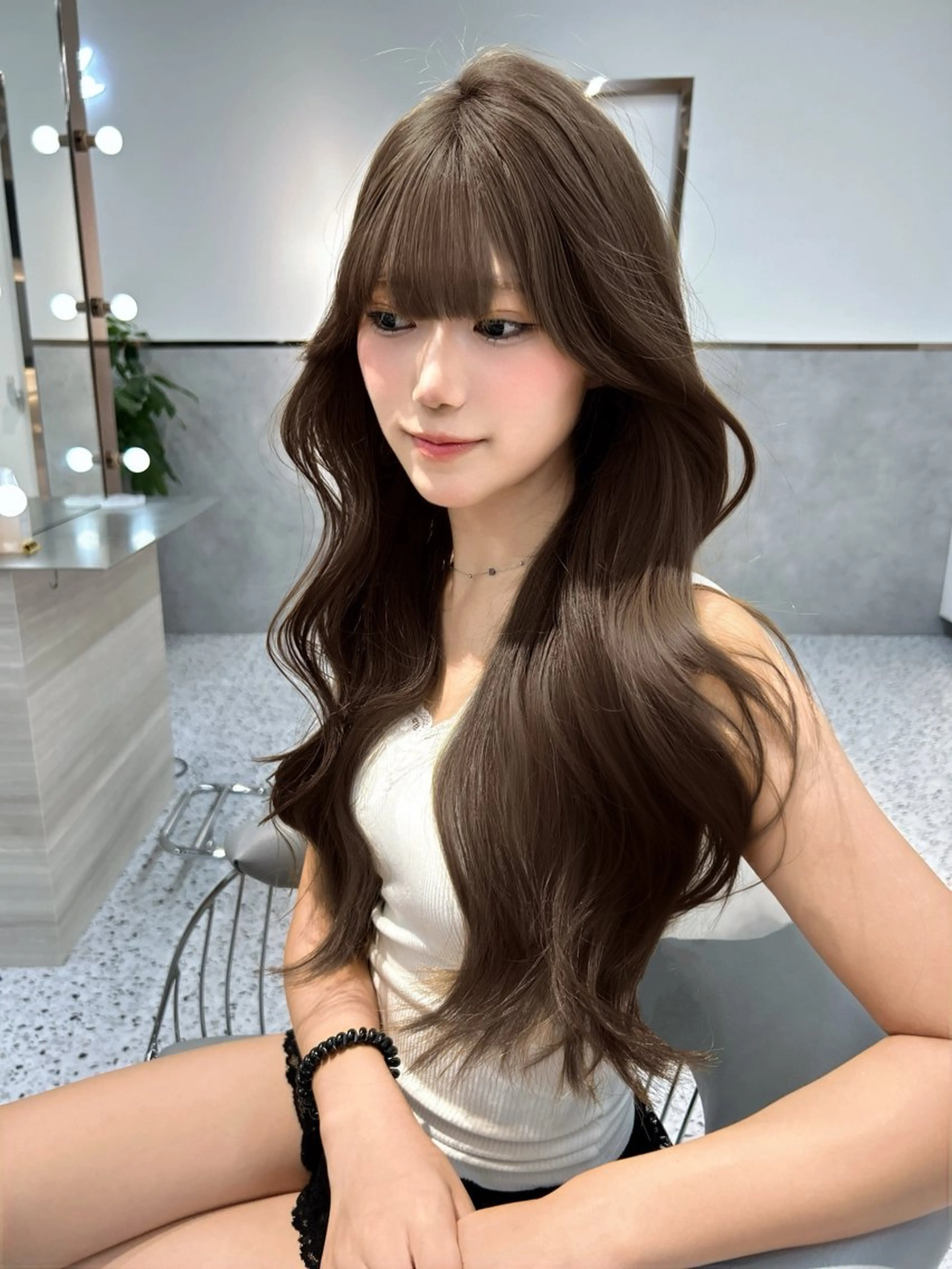 ロング チョコレートブラウン 韓国風ヘア ワンホンヘア ヘアカラー Lond Role所属・🎀透明感ブラウ ンshizuka🎀のヘアスタイル