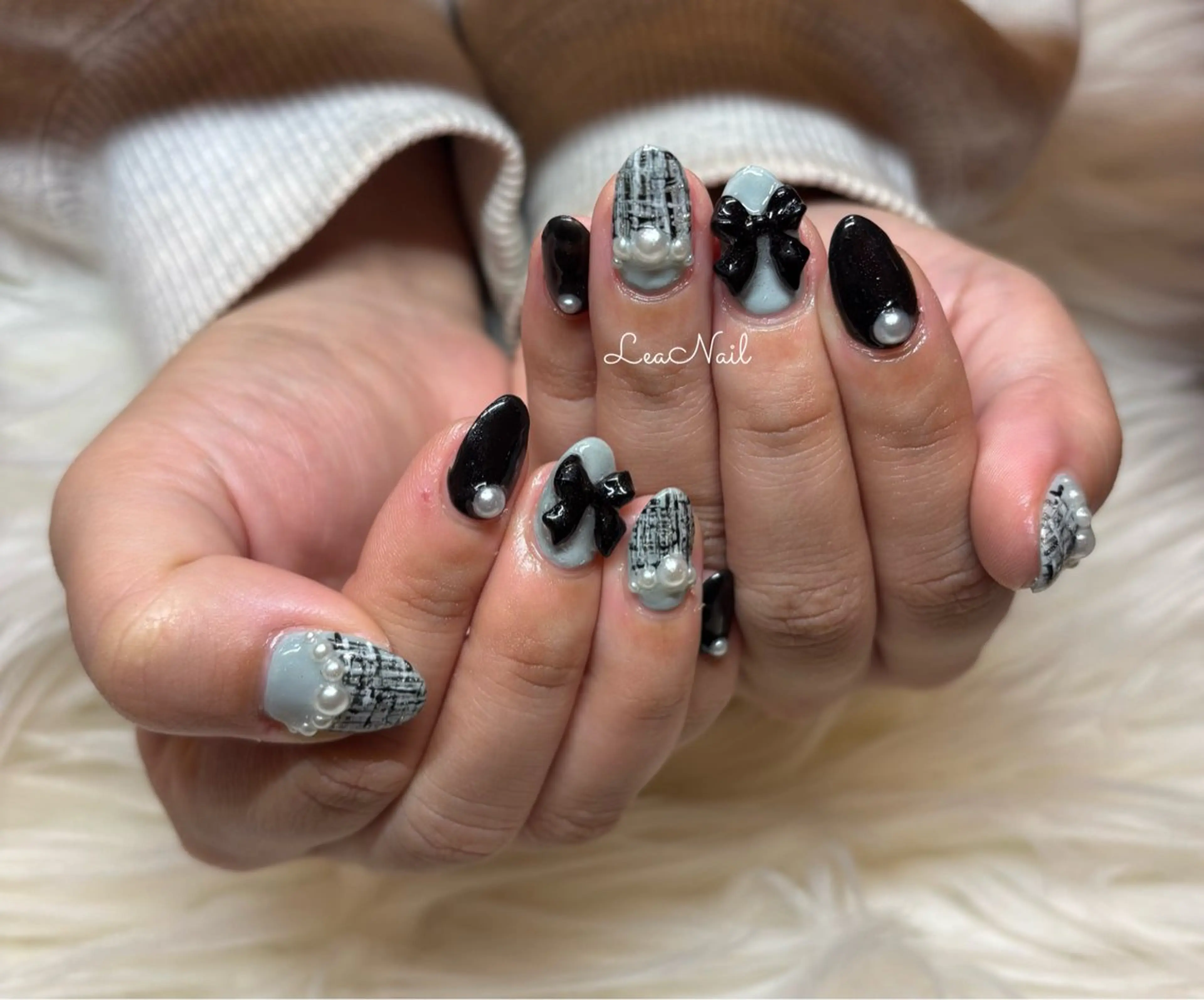 ネイル リボン ツイードネイル Lea Nailのネイルデザイン